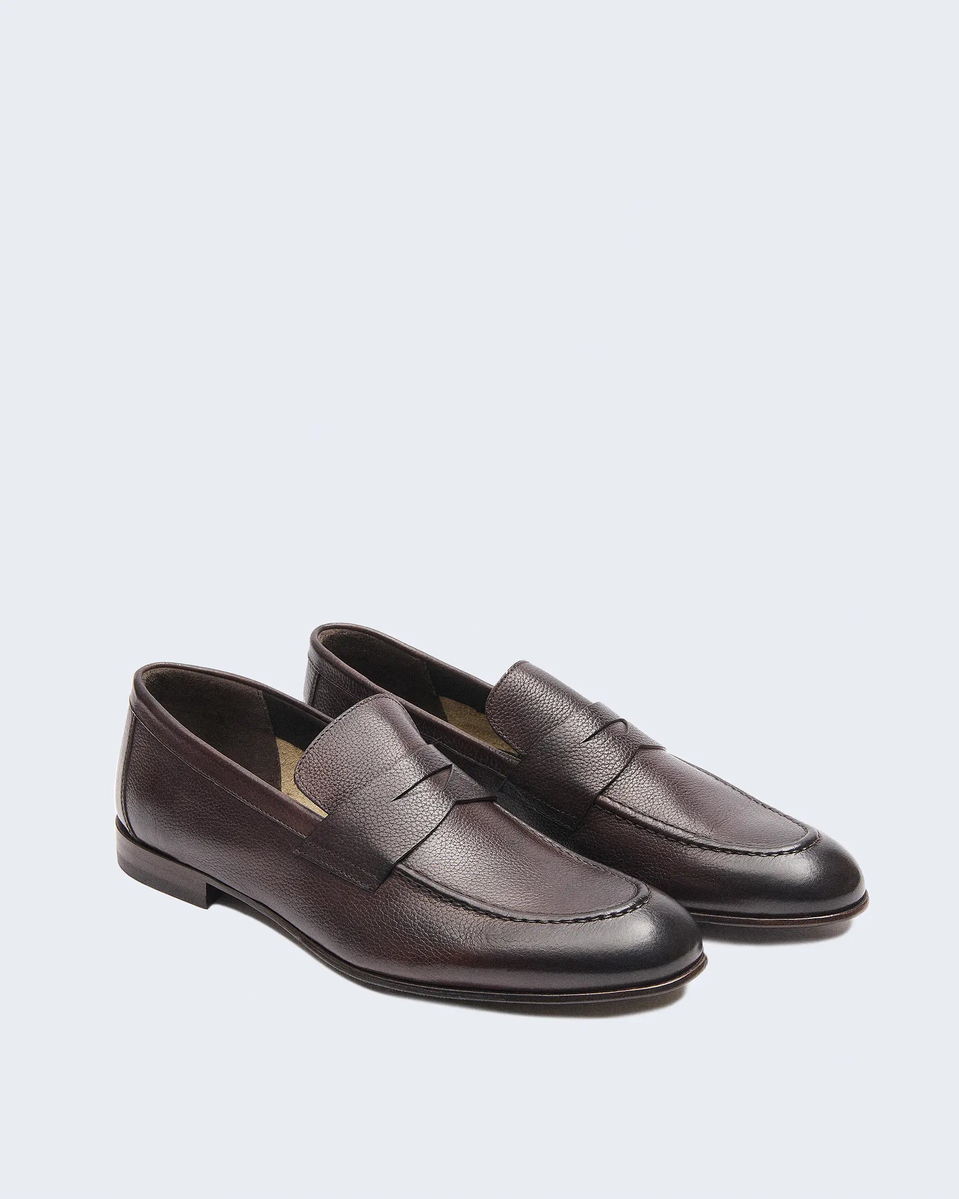 Brown Calfskin Grained Leather Moccassin