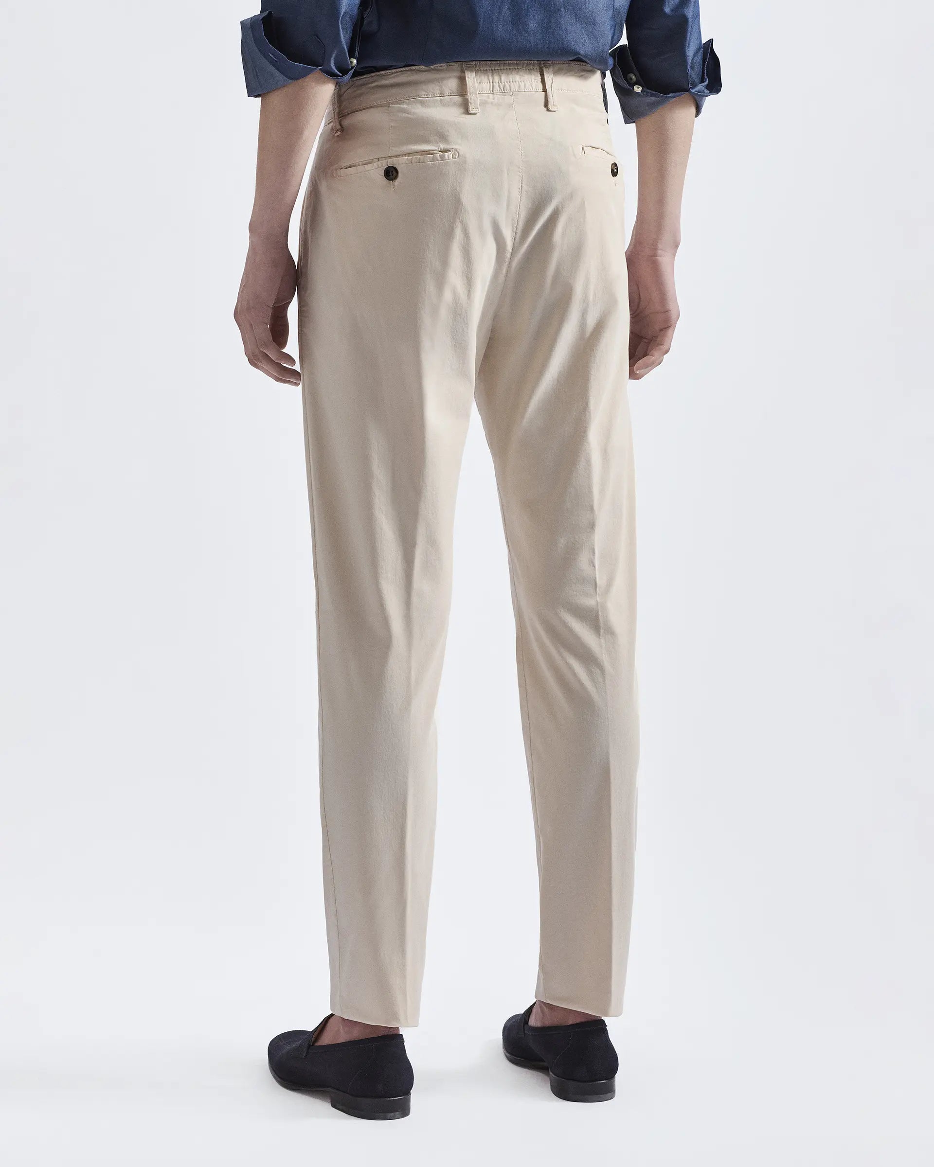 White 1 Pleats Tencel and Cotton Stretch Pants