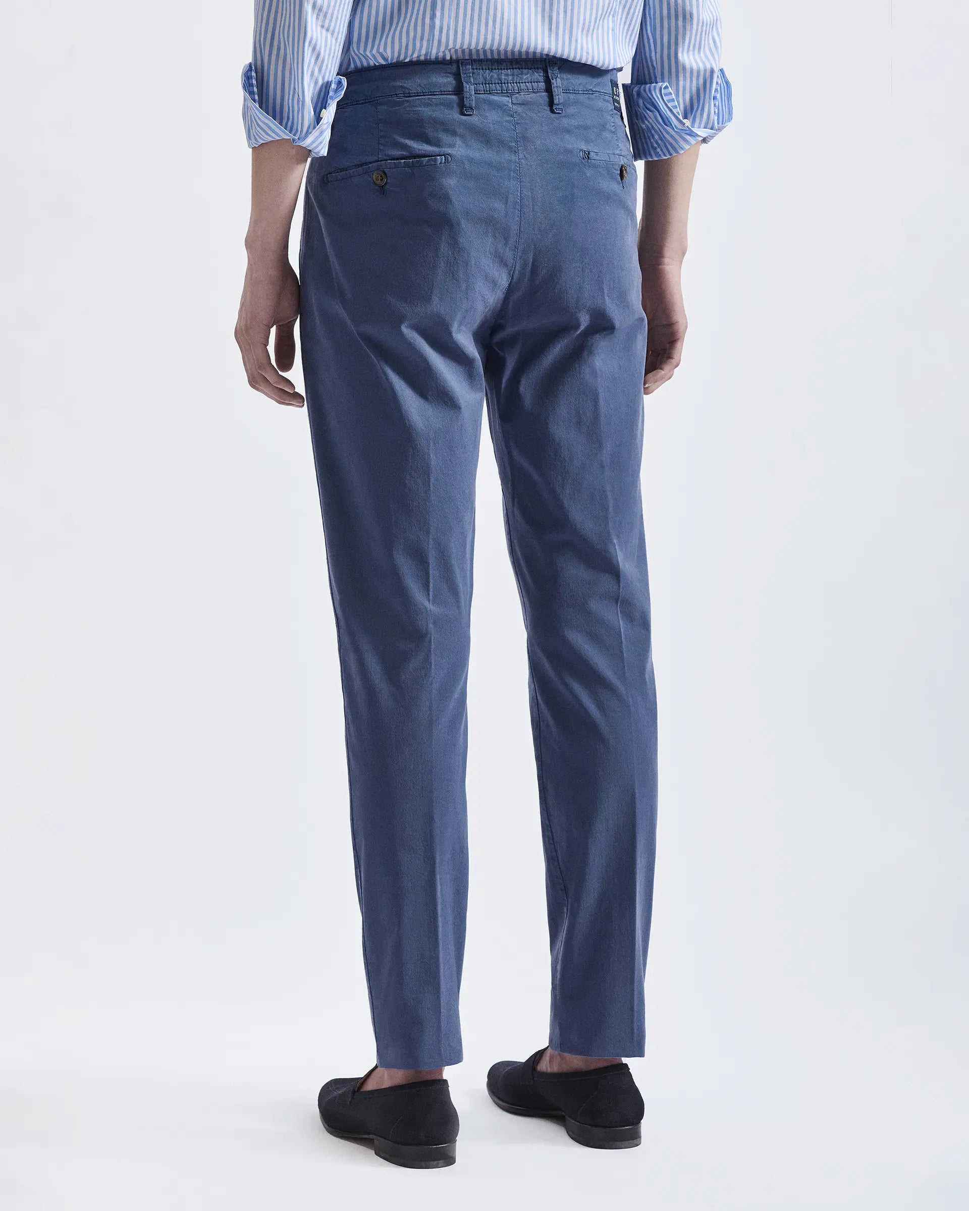 Avion Blue 1 Pleats Tencel and Cotton Stretch Pants