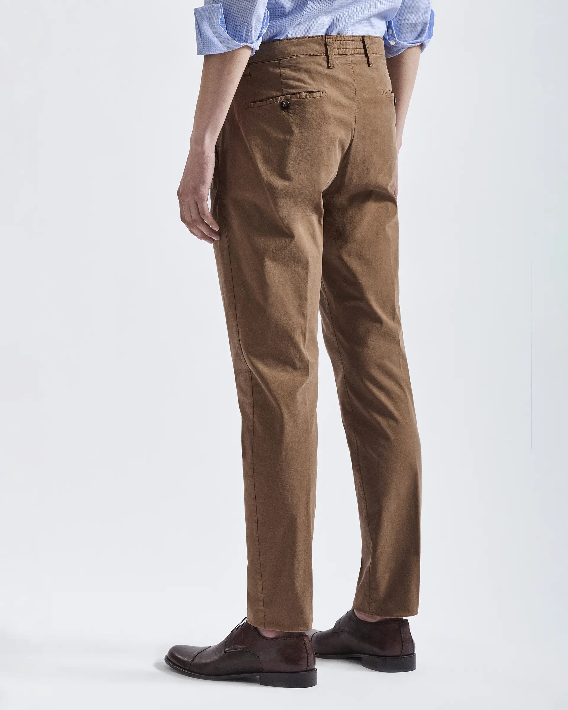 Brown 1 Pleats Tencel and Cotton Stretch Pants