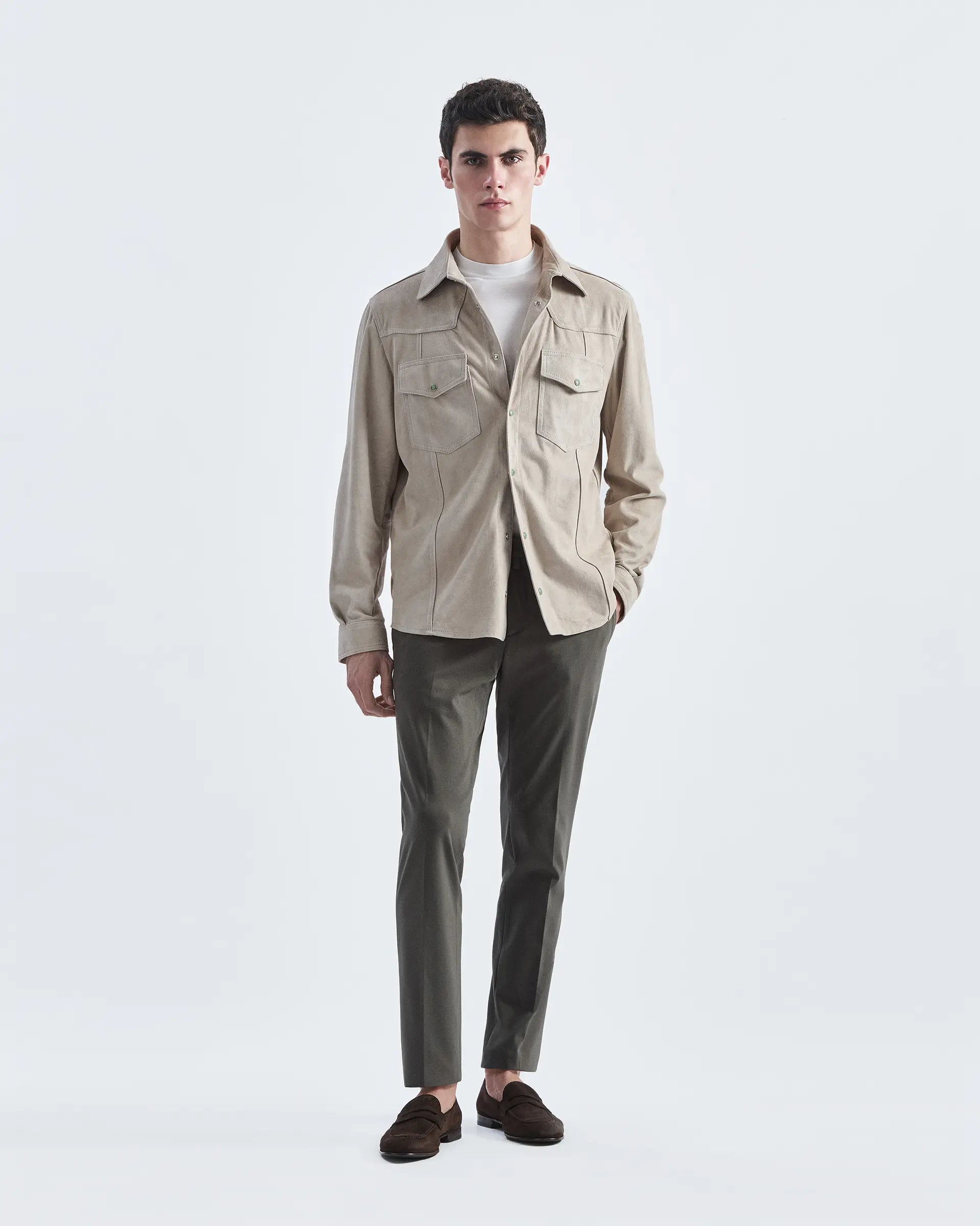 Beige Overshirt Suede Leather