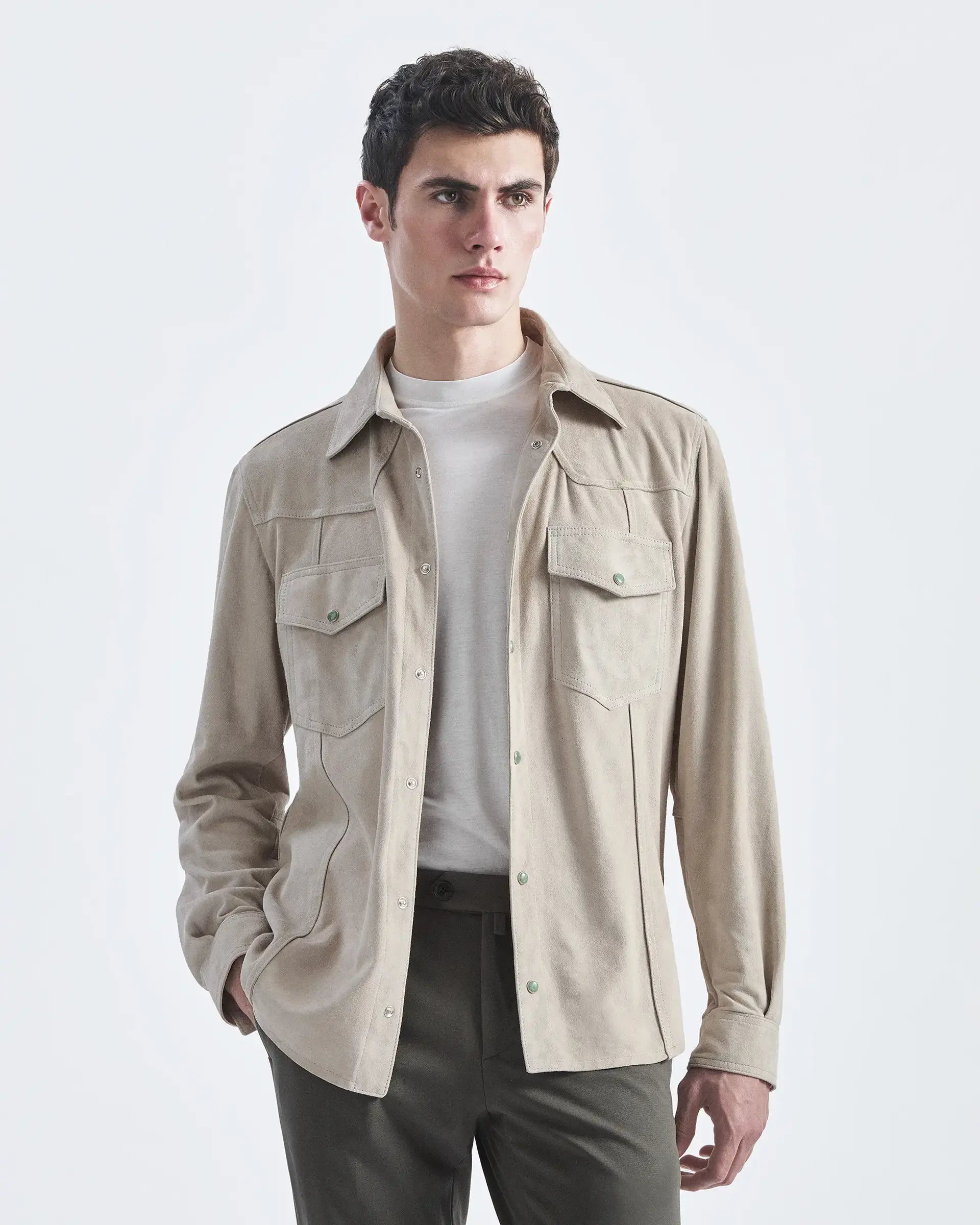 Beige Overshirt Suede Leather