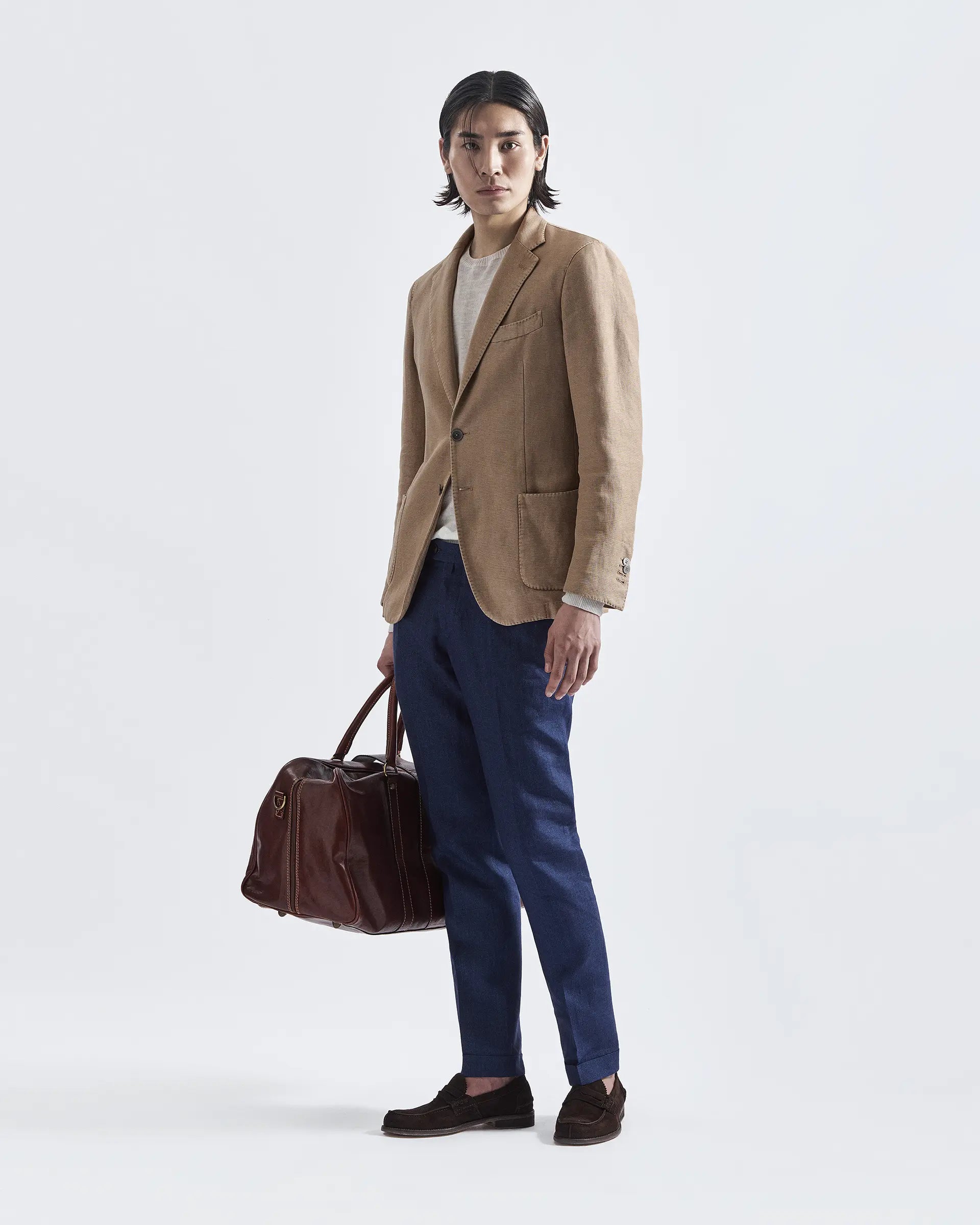 Beige Garment-dyed cotton and linen Jacket