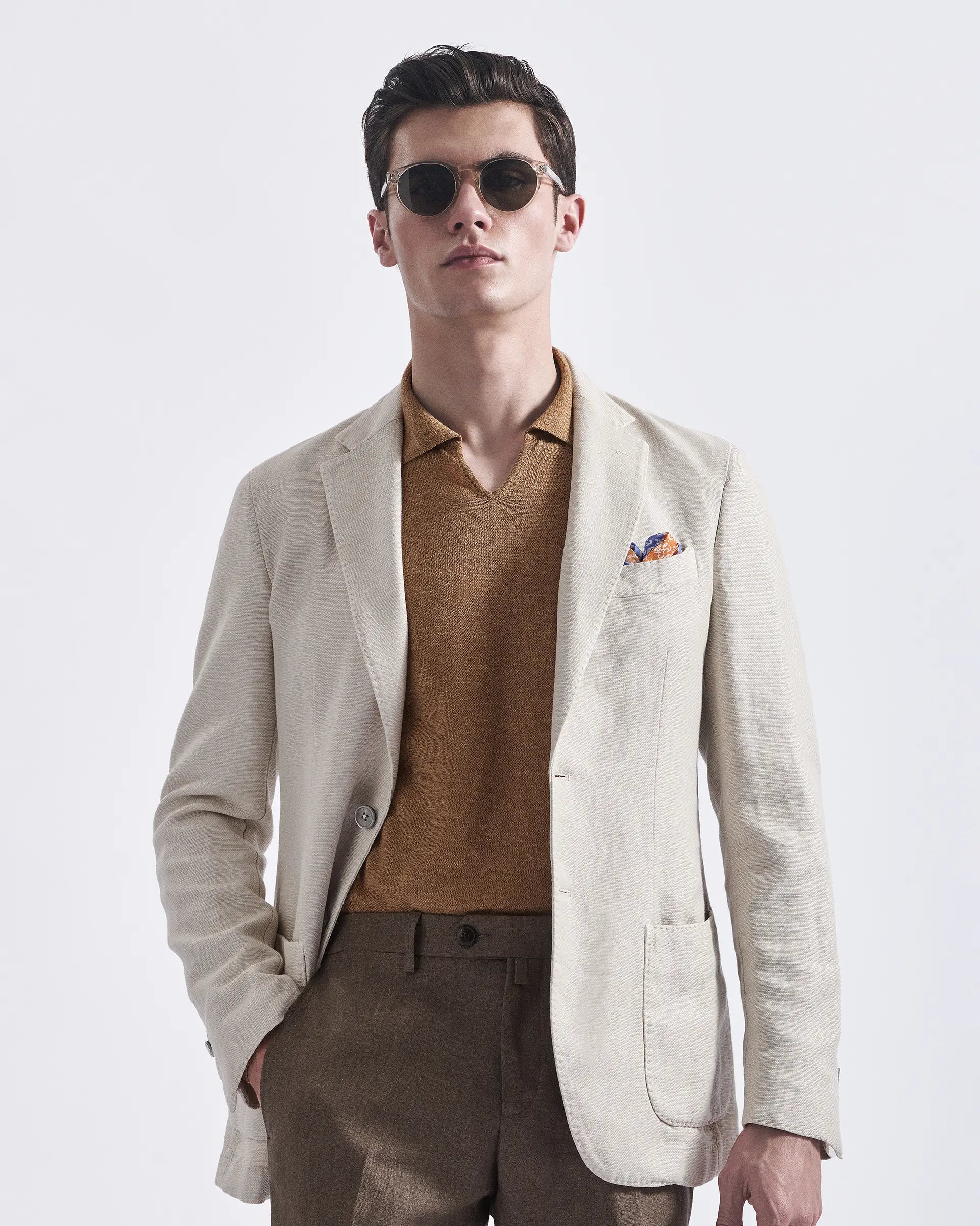 Sand Garment-dyed cotton and linen Jacket
