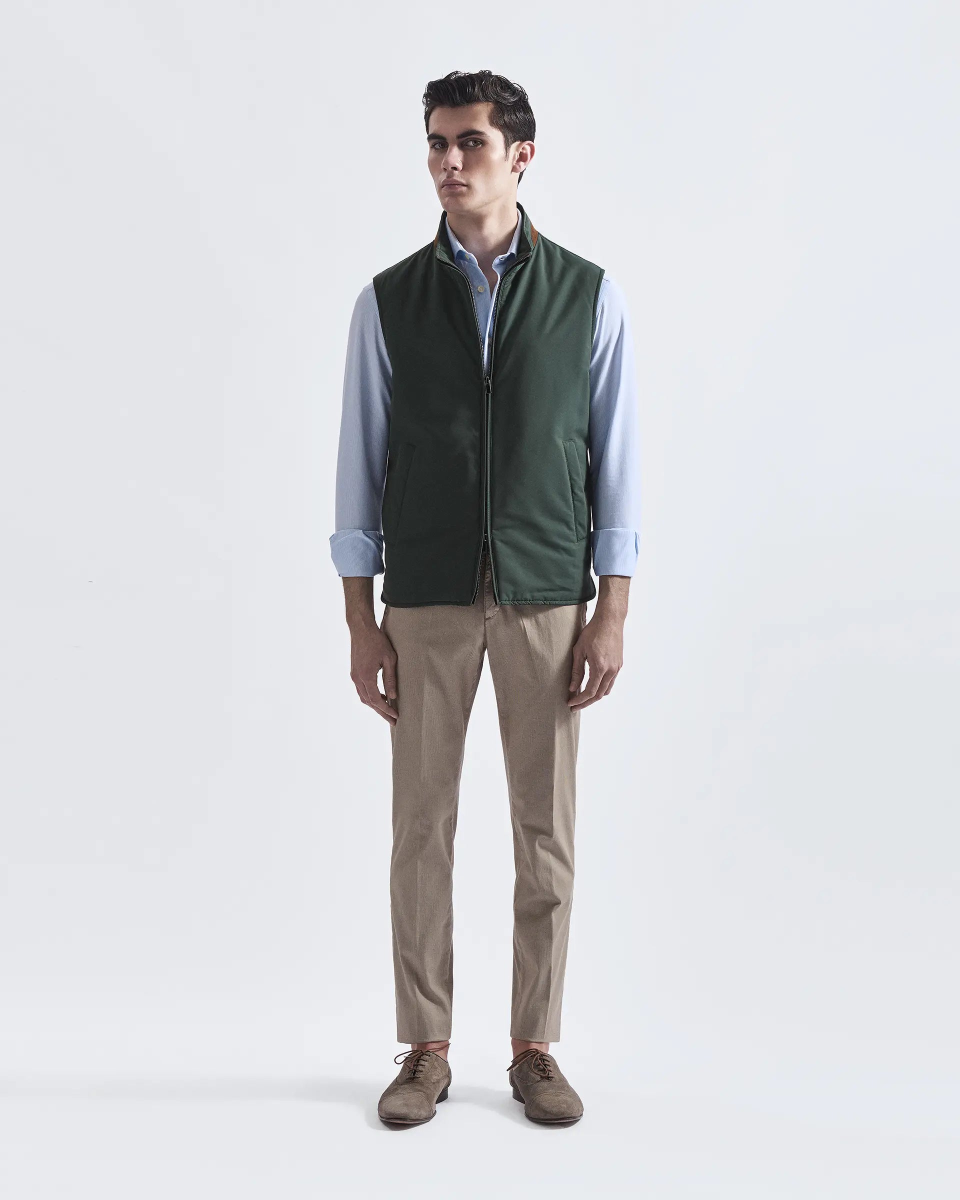 Green Sporty Wool Rain System  Vest- Loro Piana fabric