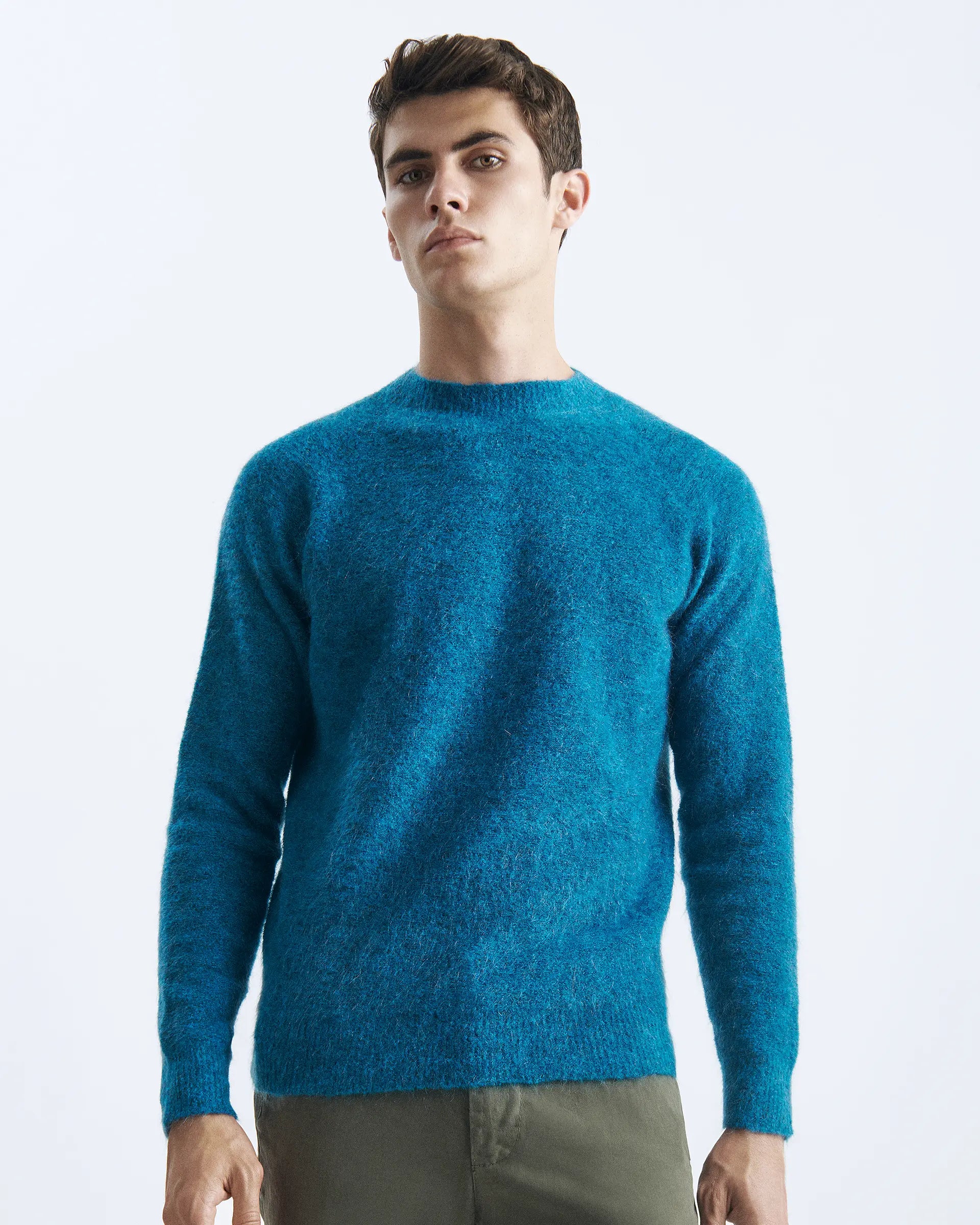 Blue Wool and Mohair Crew-neck