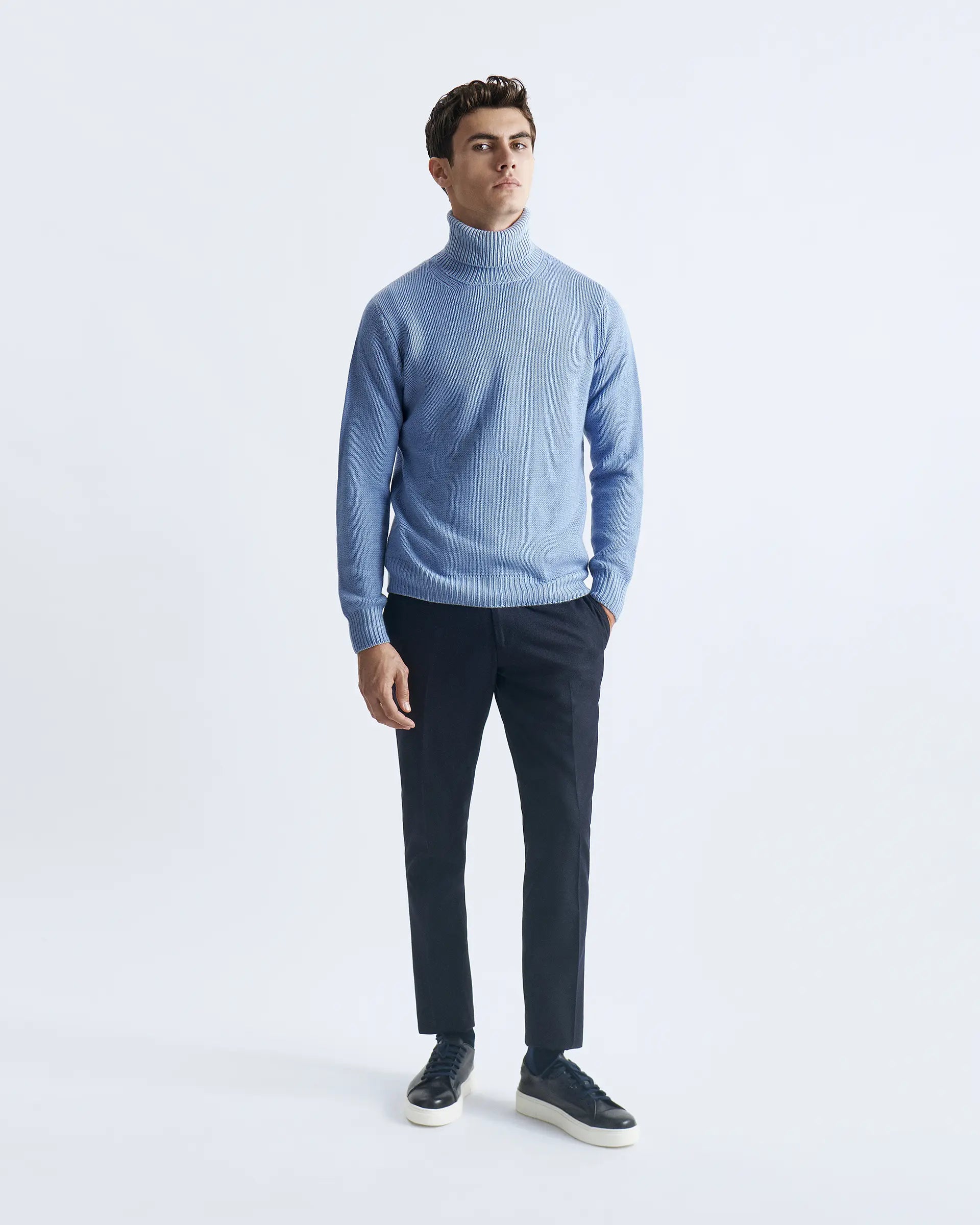 Light Blue Turtleneck in wool silk and cashmere