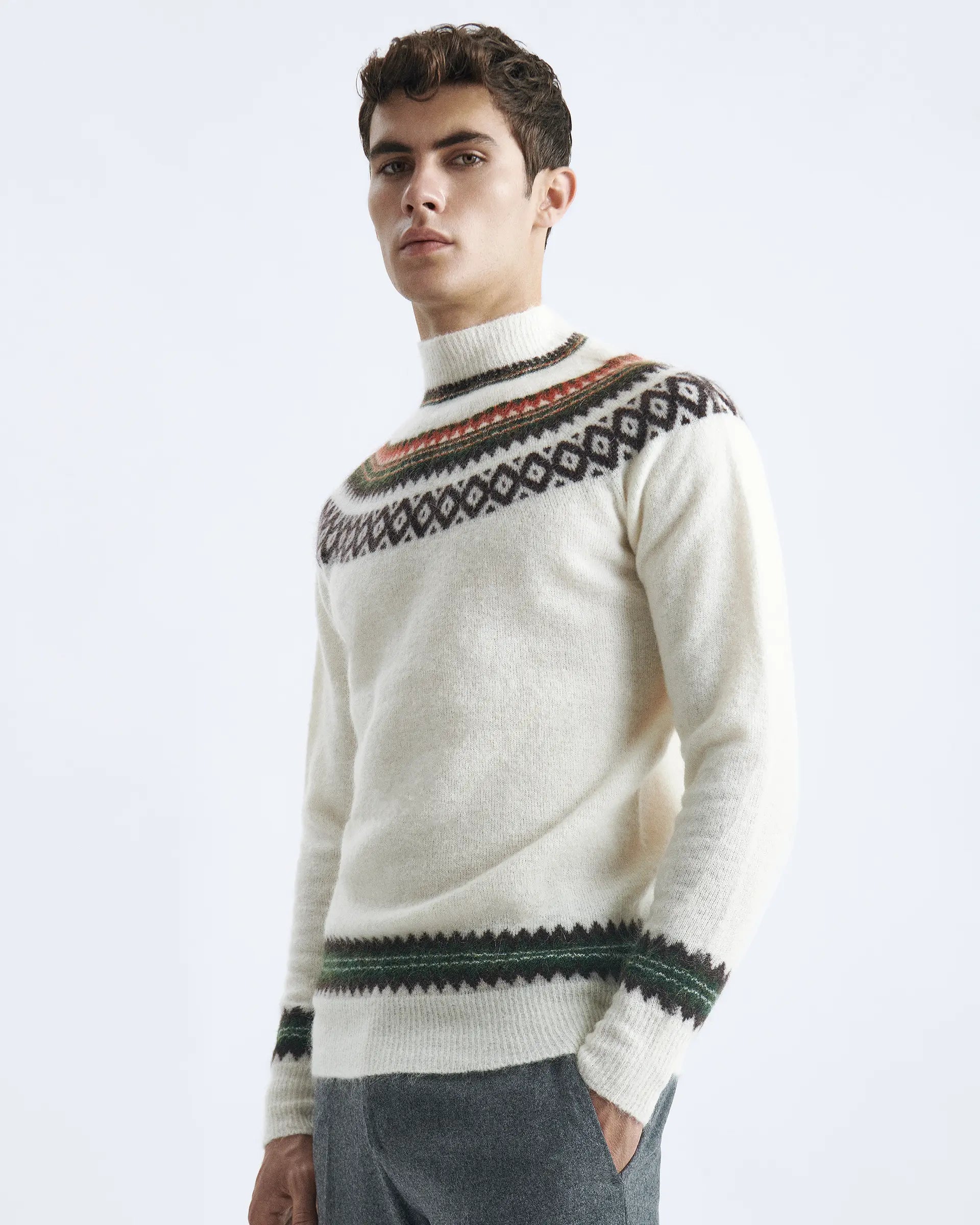 White Wool and Mohair Crew-neck