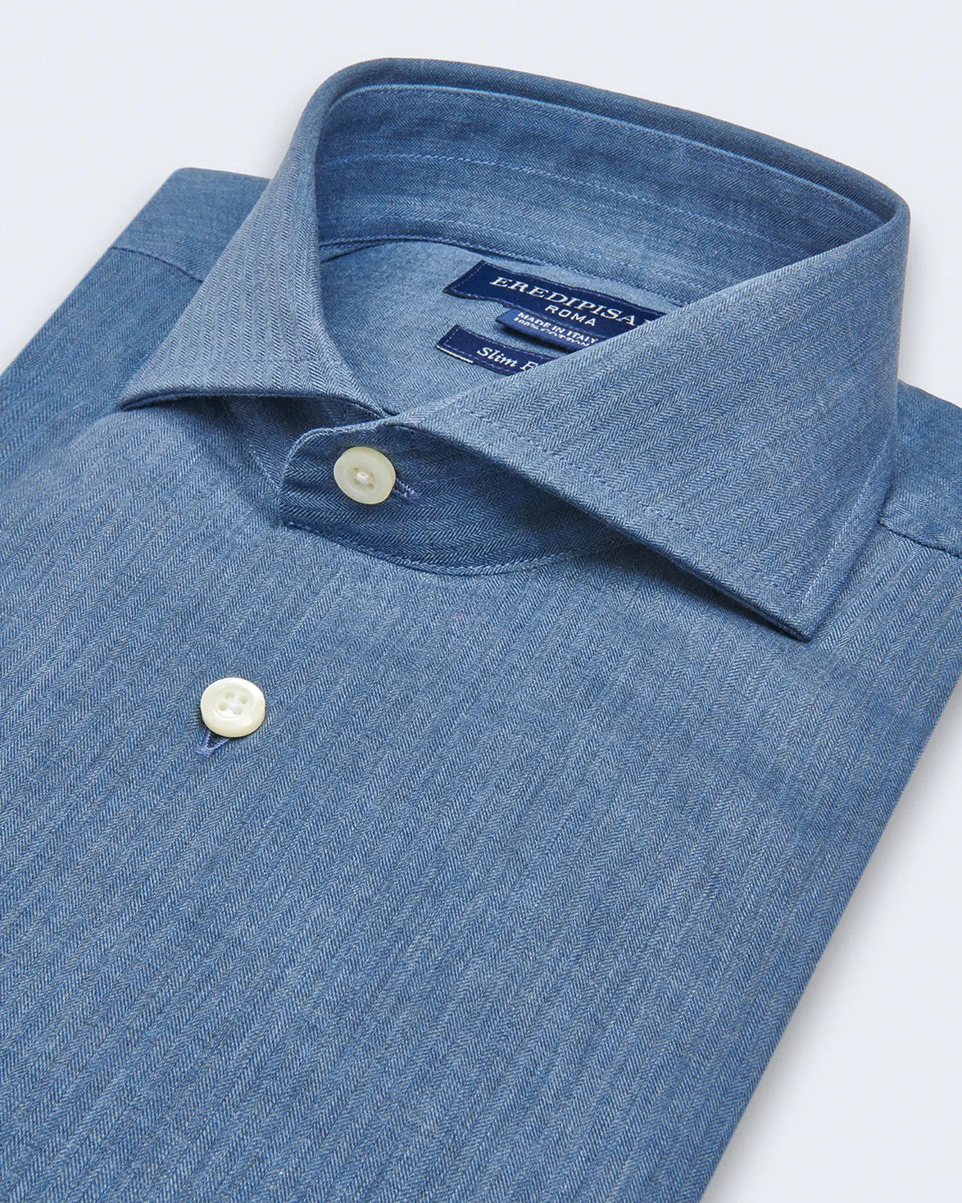Blue Denim  Slim Fit Shirt with cutaway collar