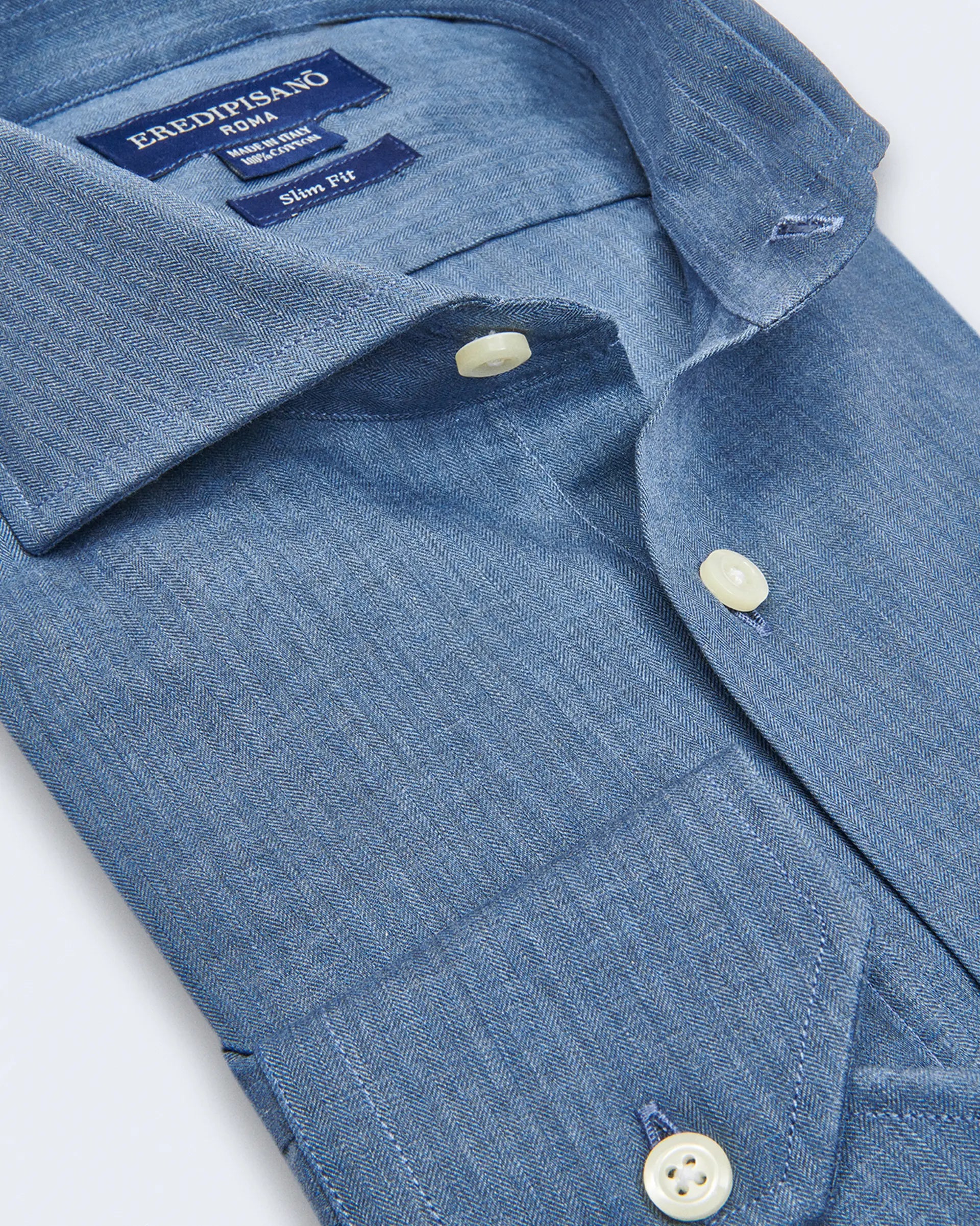 Blue Denim  Slim Fit Shirt with cutaway collar