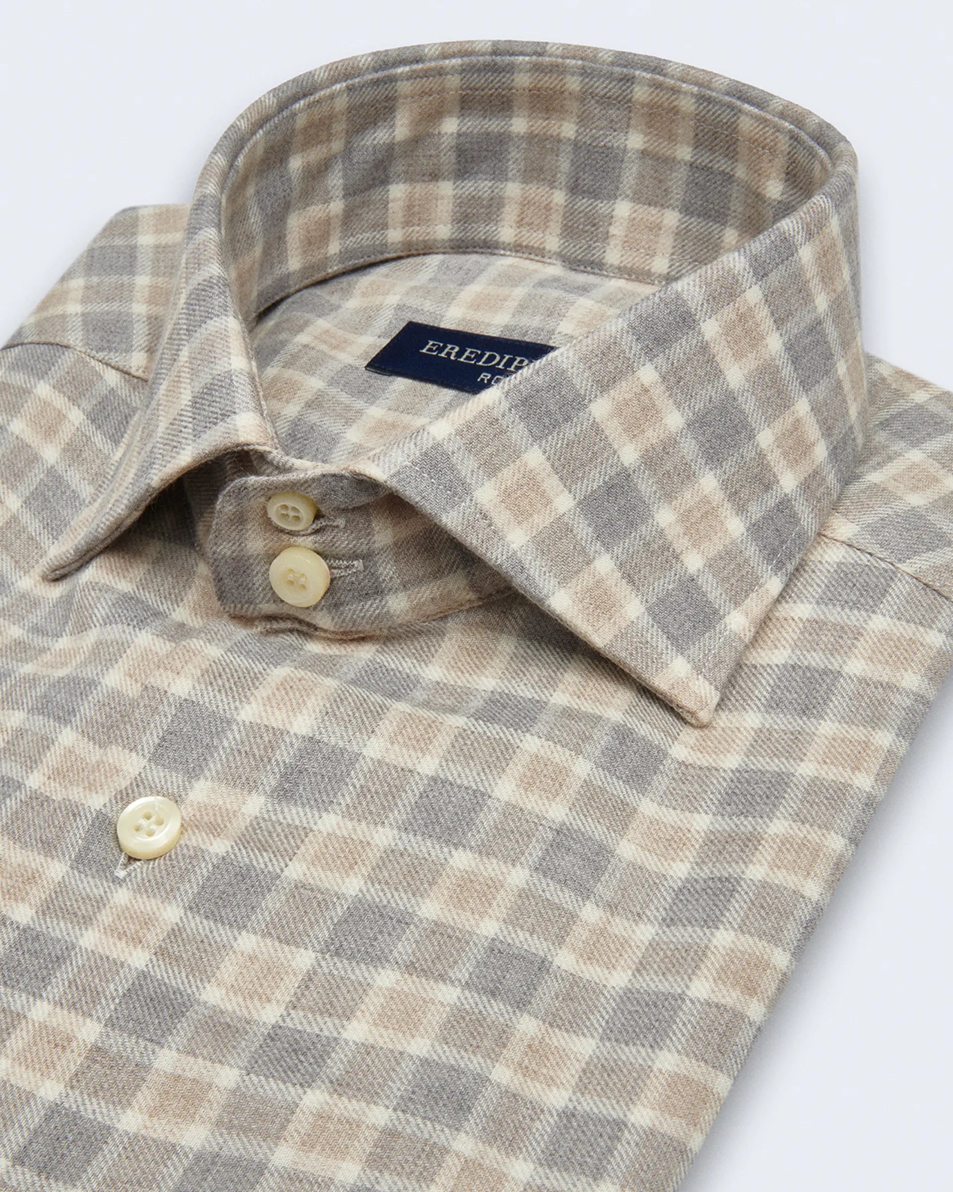 Modern Fit Beige and Grey Shirt with 2 button collar
