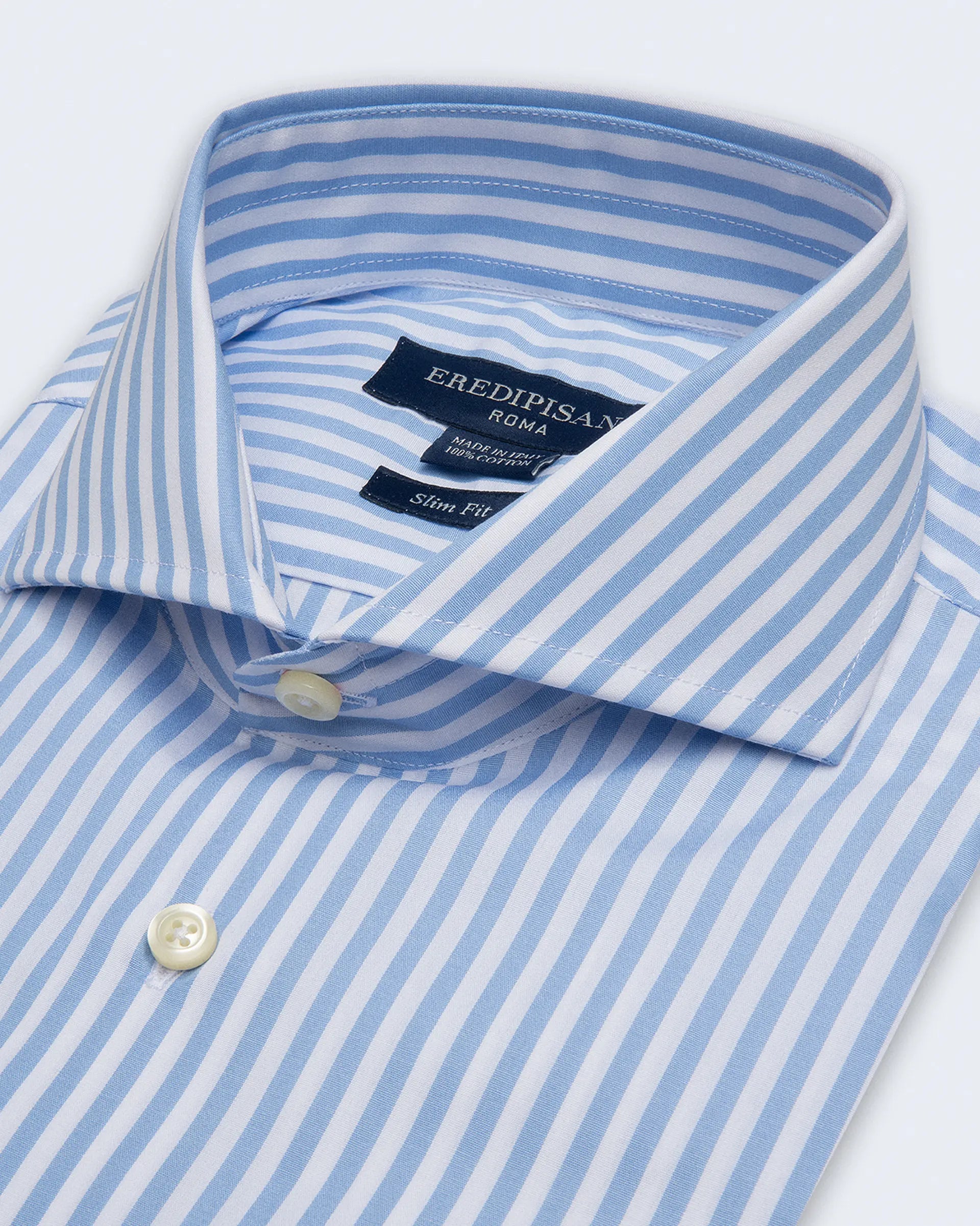 Light Blue Striped Cotton Shirt with Cutaway Collar