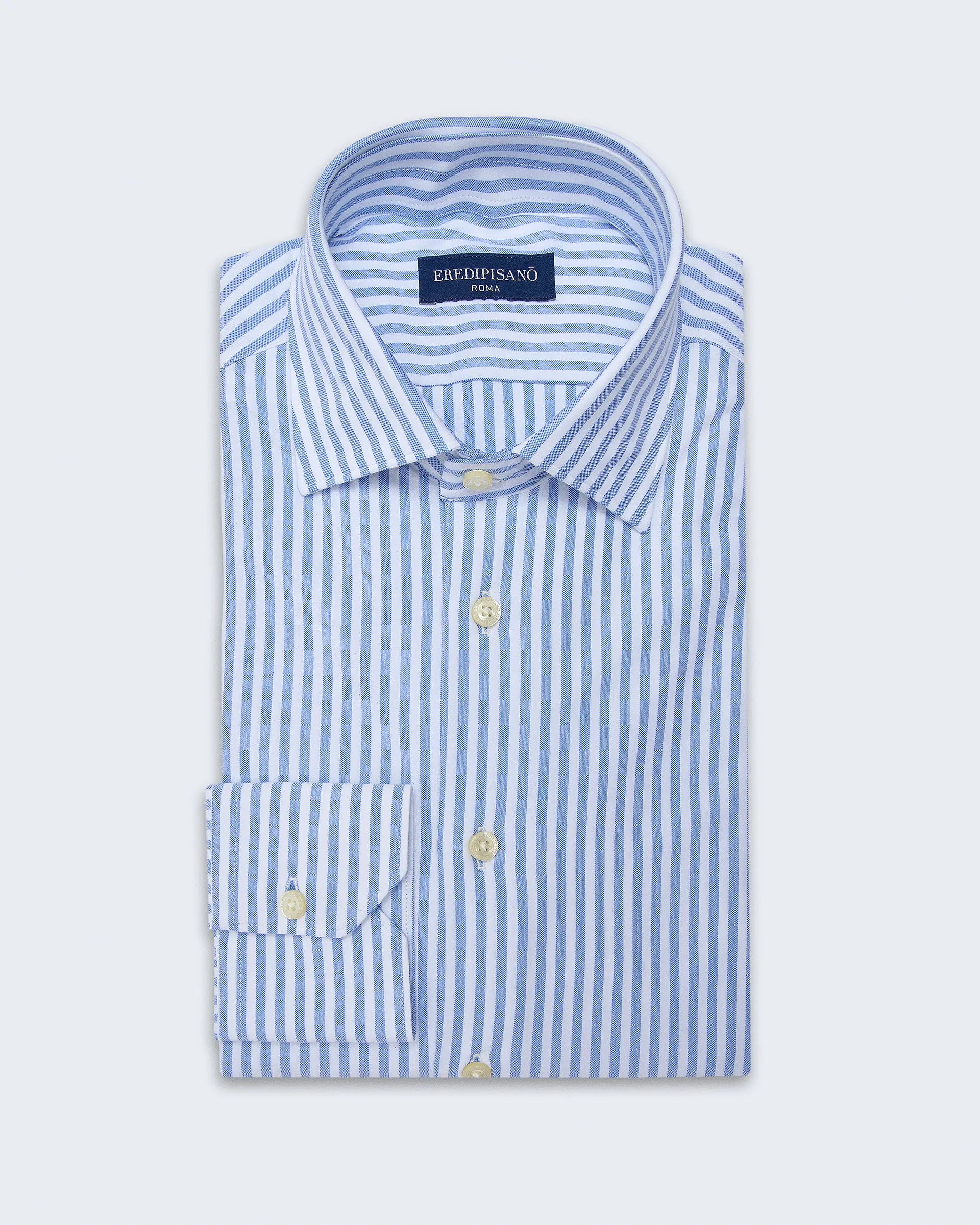 Blue Striped Cotton Comfort Fit with Cutaway Collar  Shirt