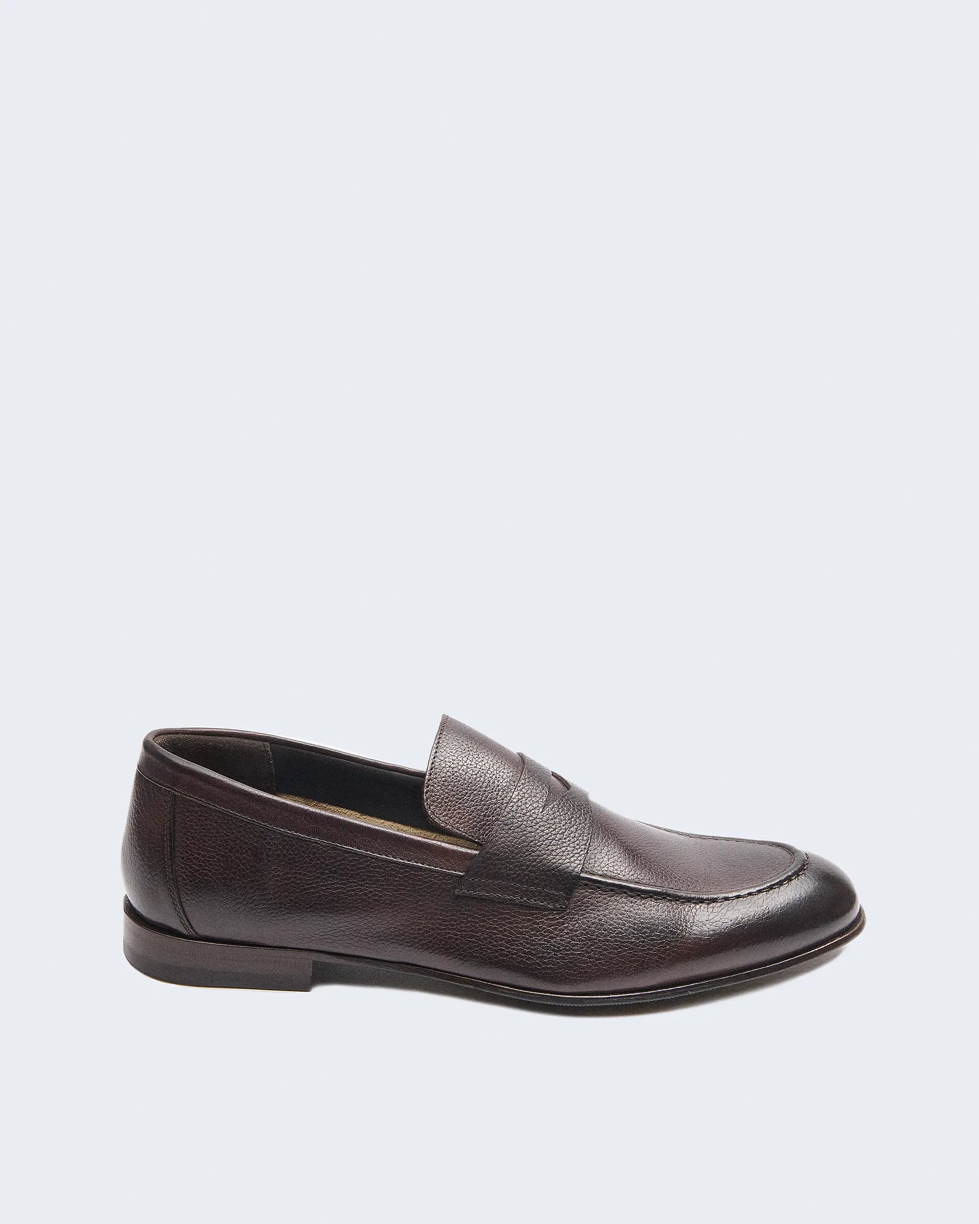 Brown Calfskin Grained Leather Moccassin