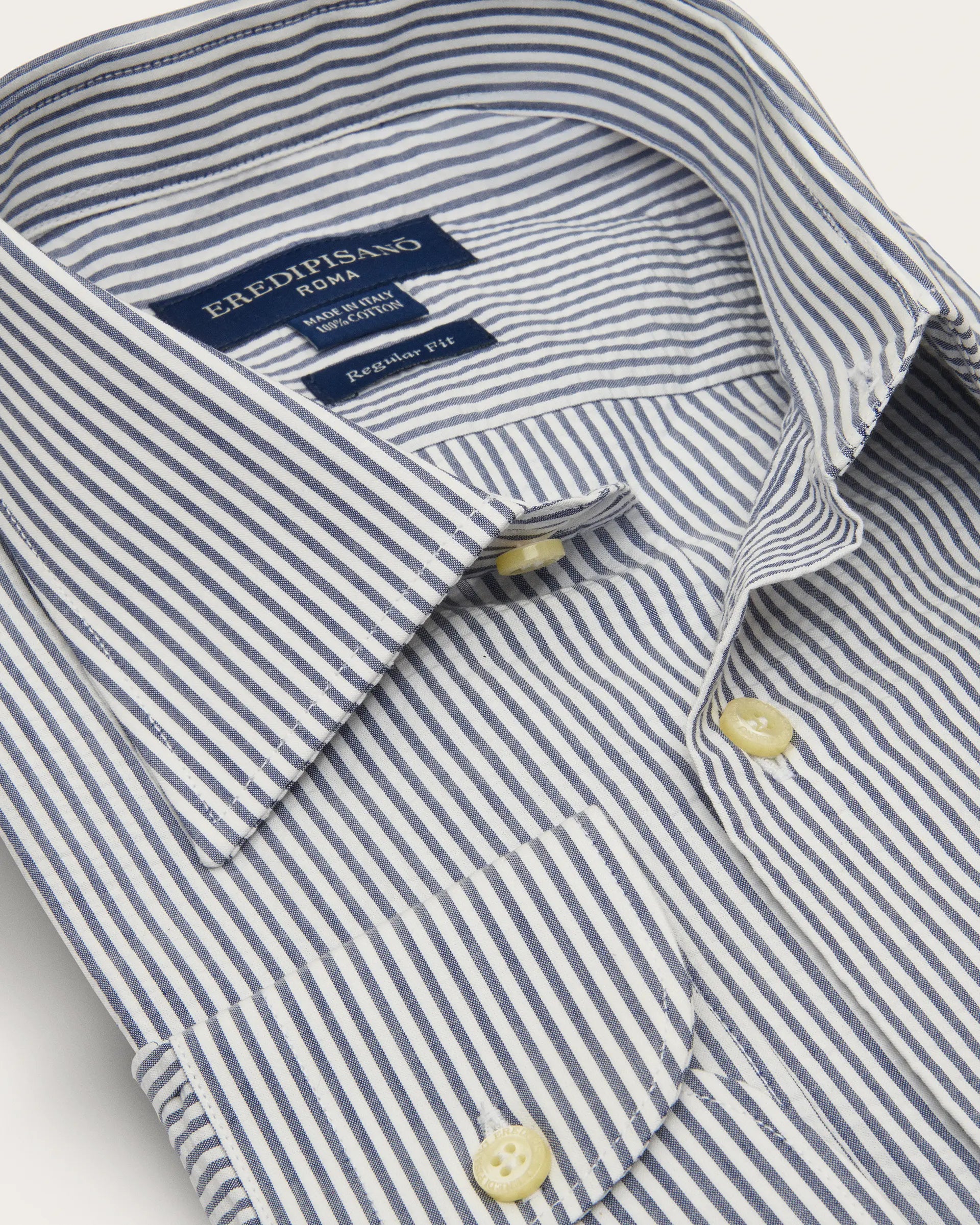 Blue Striped Seersuker Cotton Regular Fit Shirt