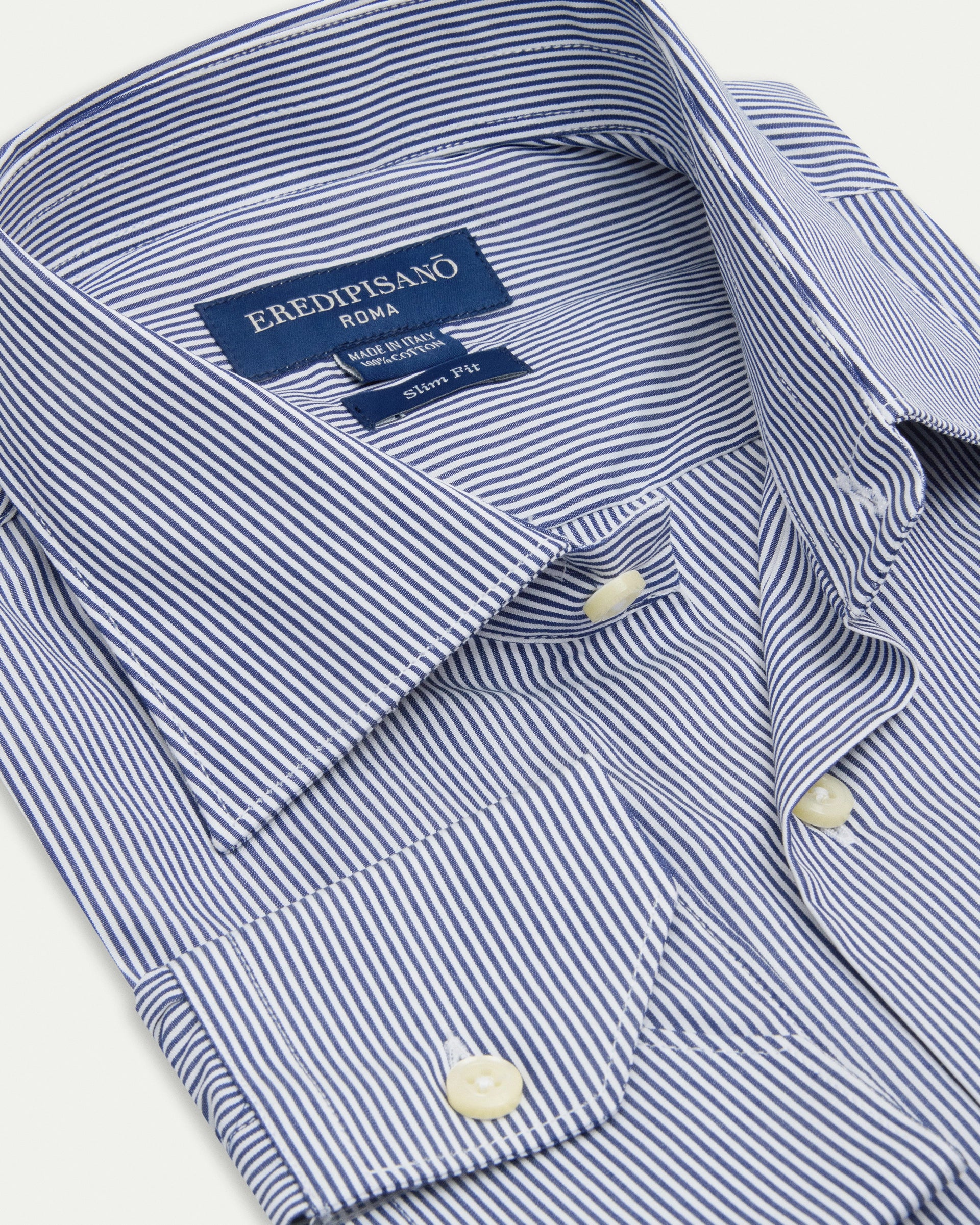Blue Micro Striped Cotton Slim Fit Shirt