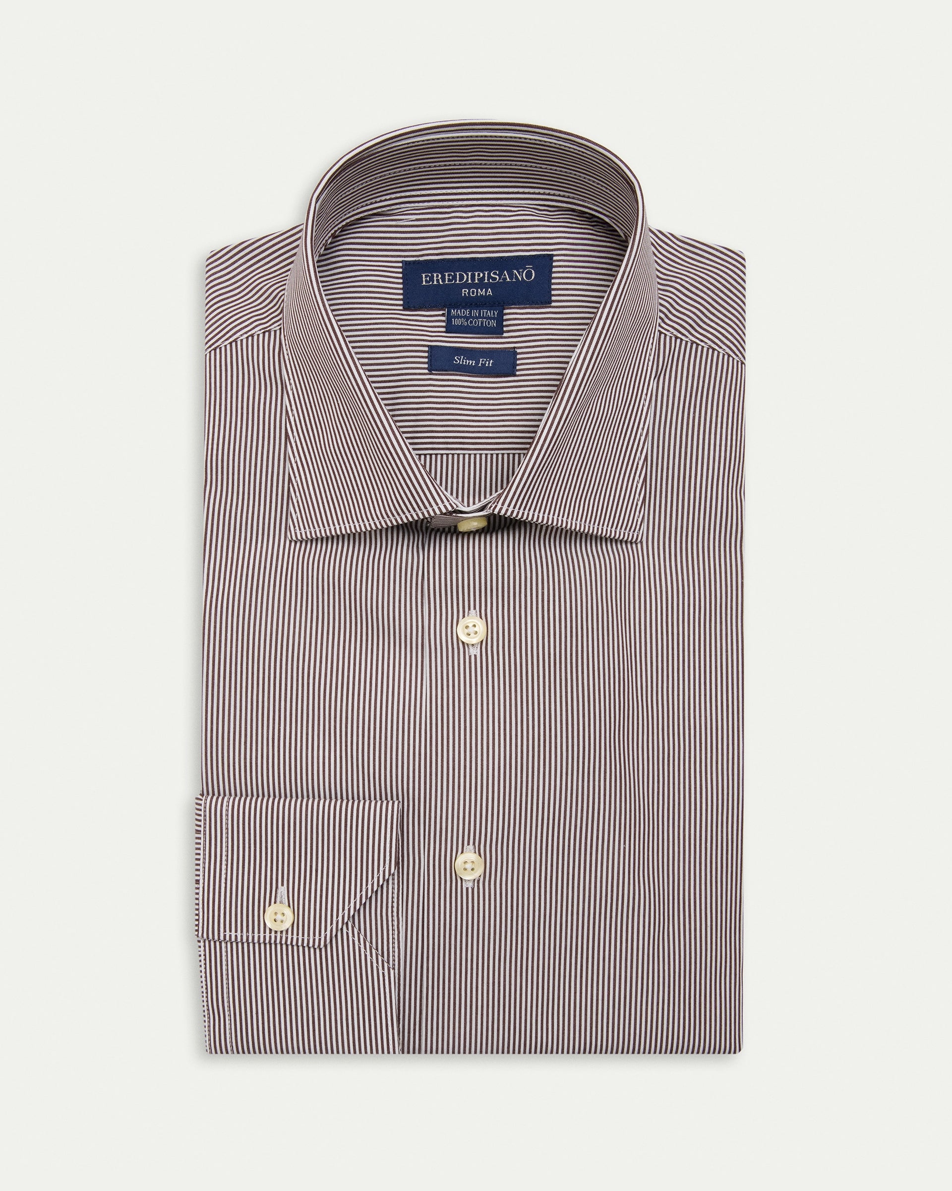 Brown Micro Striped Cotton Slim Fit Shirt