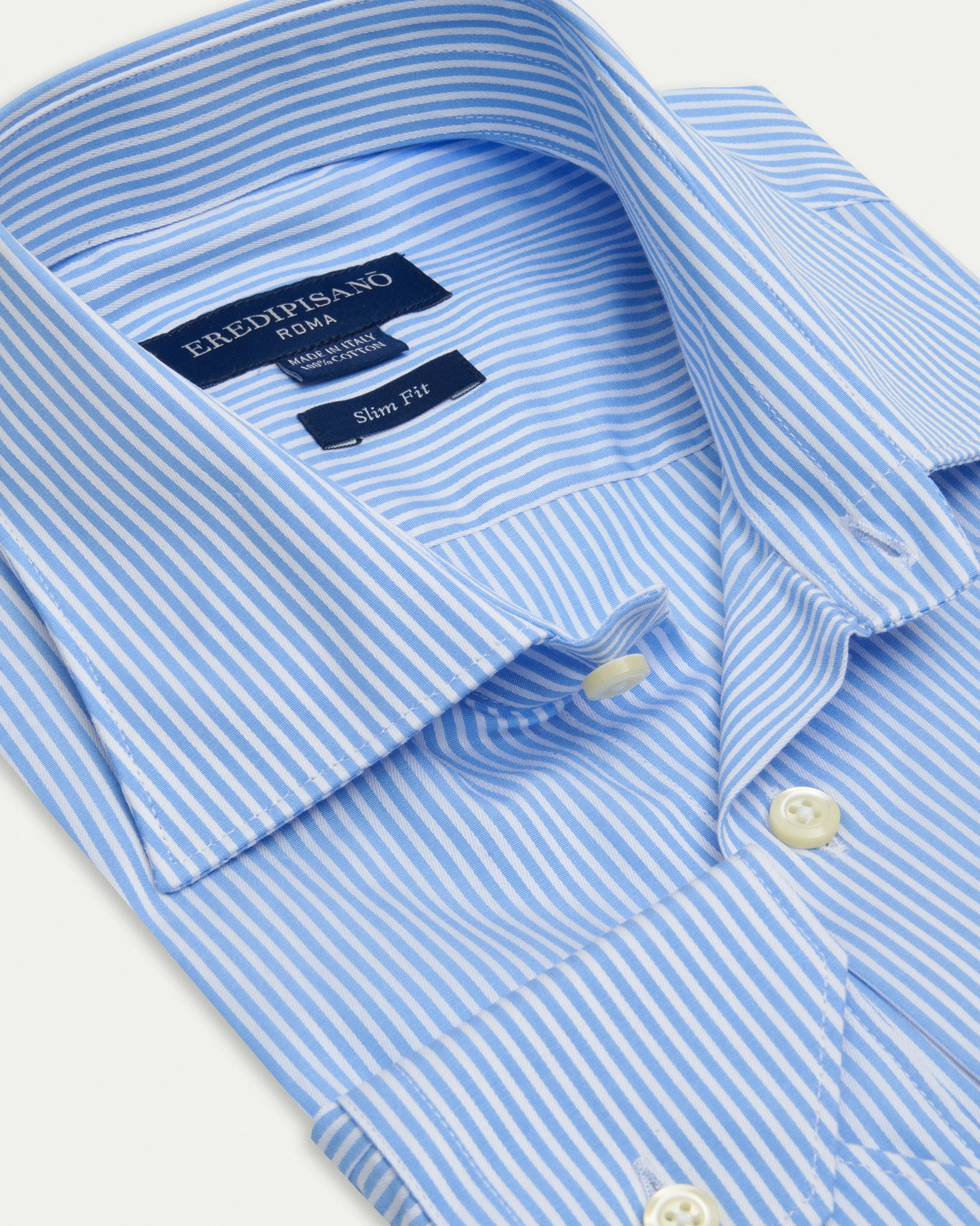 Light Blue Multi Striped Cotton Slim Fit Shirt