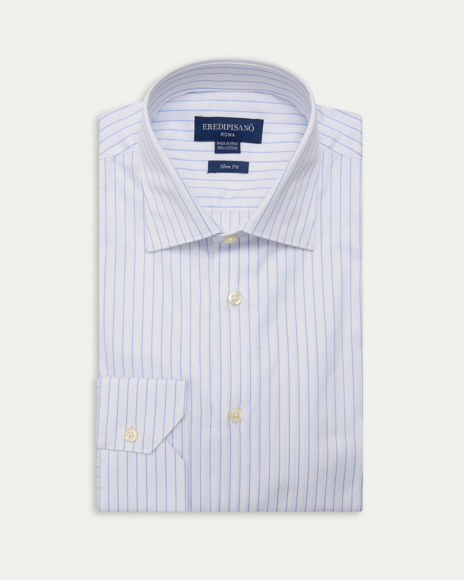 Blue Striped Cotton Slim Fit Shirt