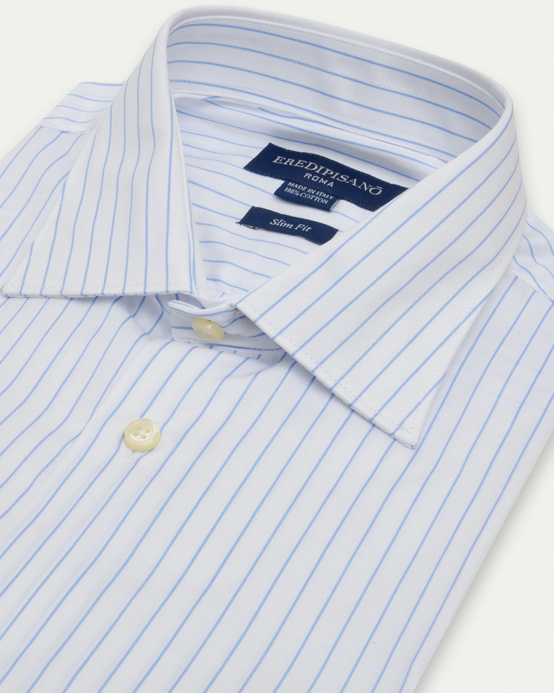 Blue Striped Cotton Slim Fit Shirt