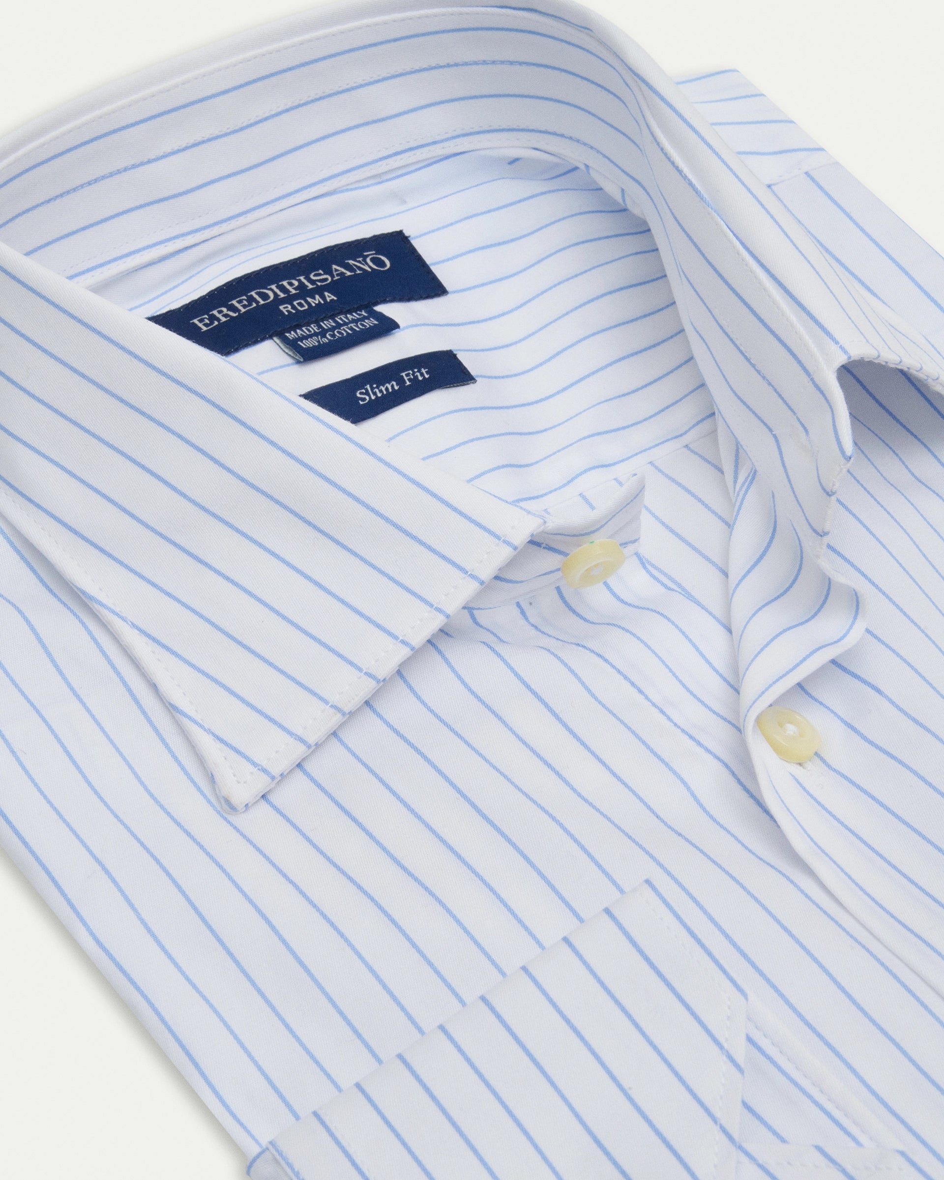 Blue Striped Cotton Slim Fit Shirt