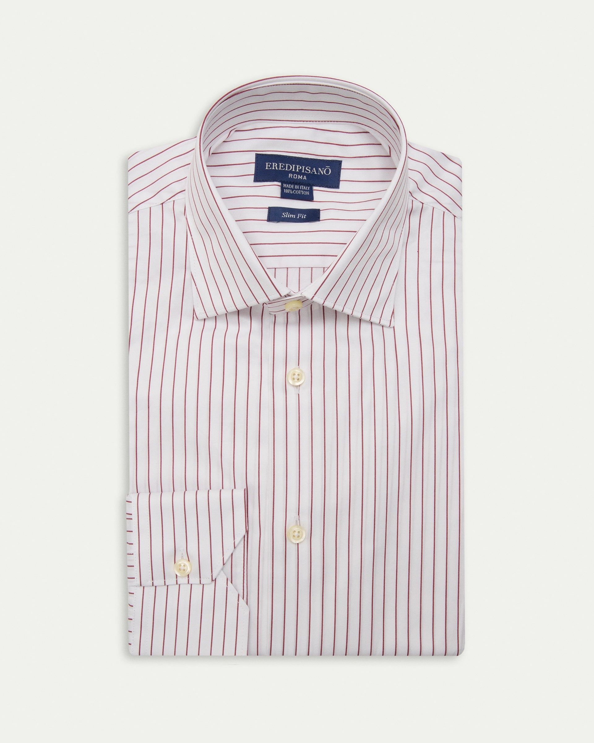 Burgundy Striped Cotton Slim Fit Shirt