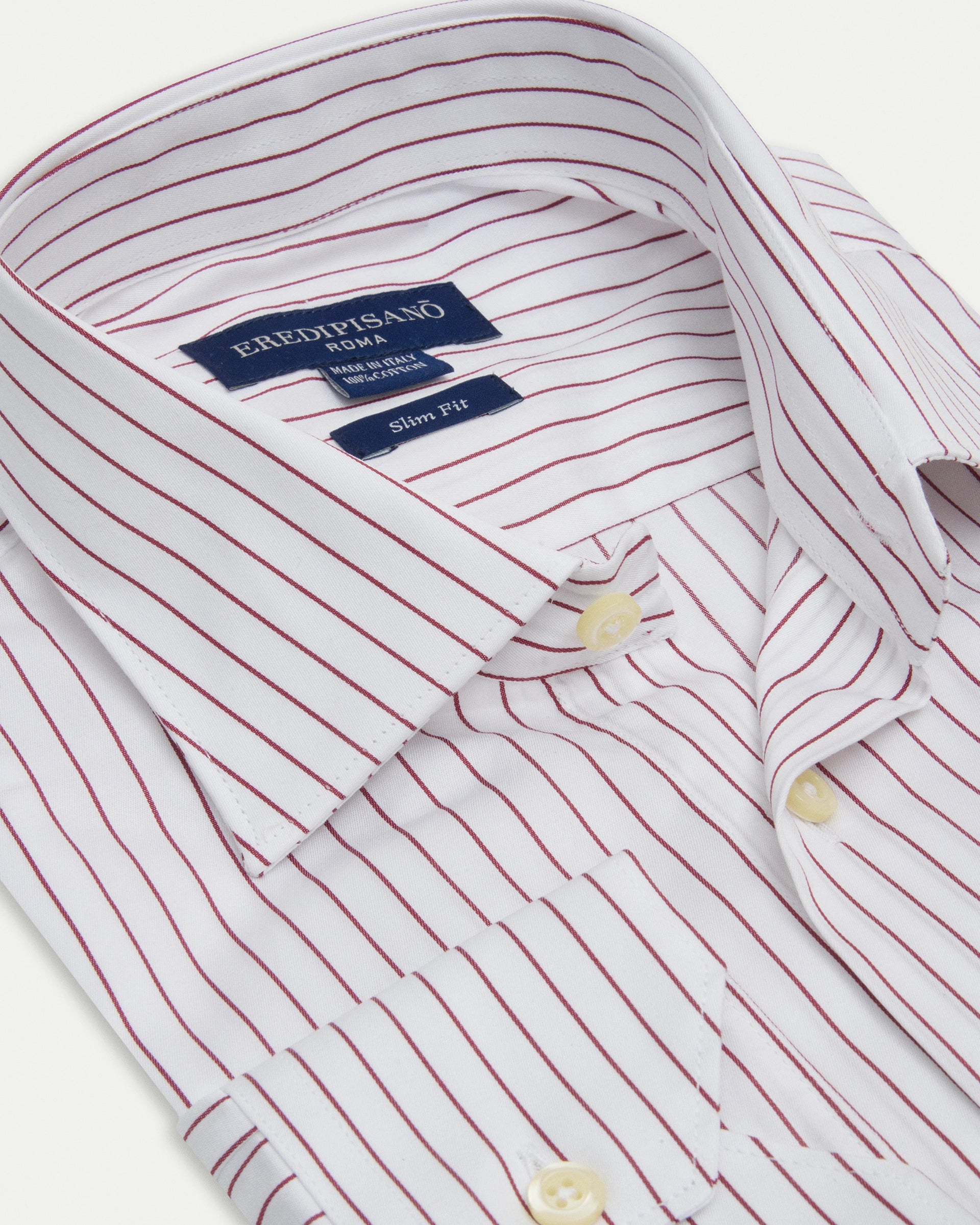 Burgundy Striped Cotton Slim Fit Shirt