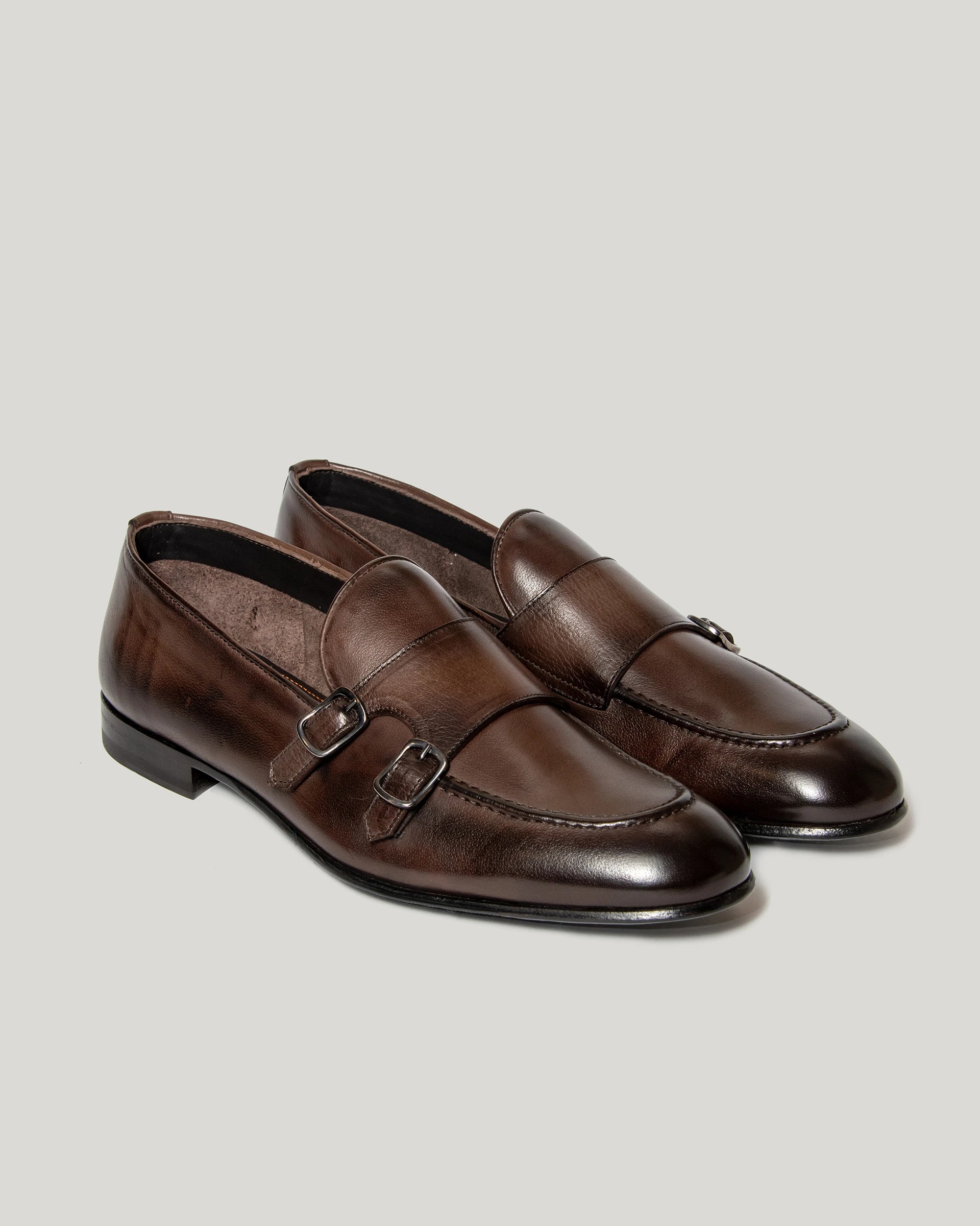 Monkstrap brown head in antiqued calf