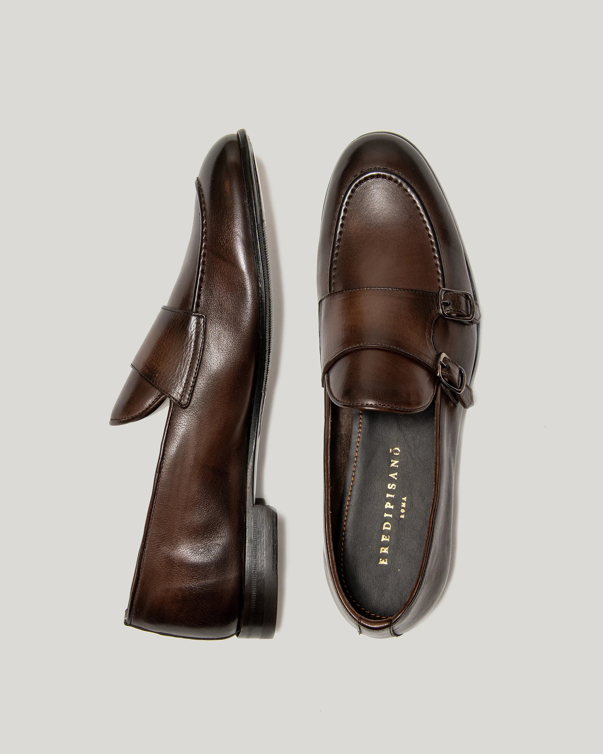 Monkstrap brown head in antiqued calf