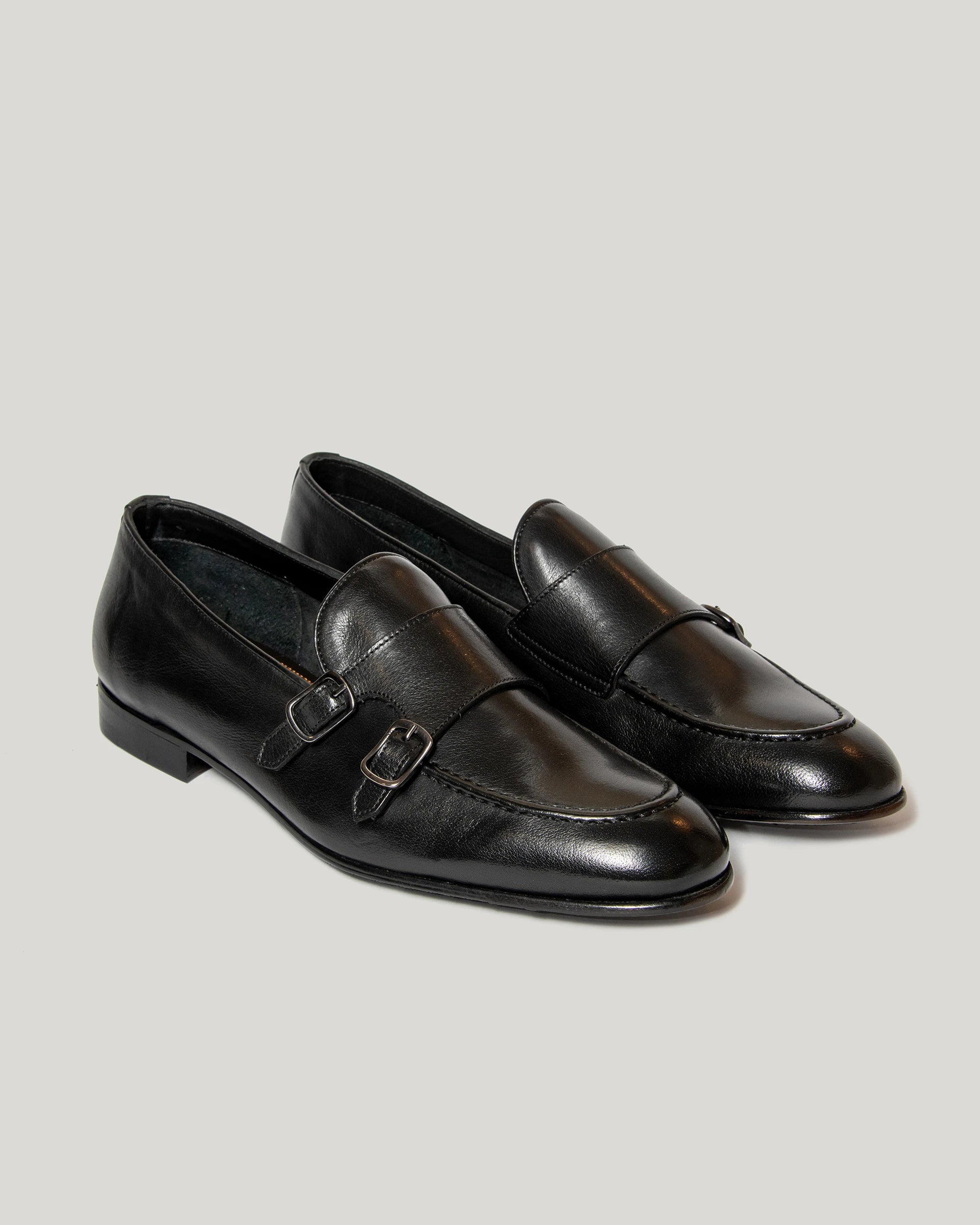Black Monkstrap in antiqued calfskin