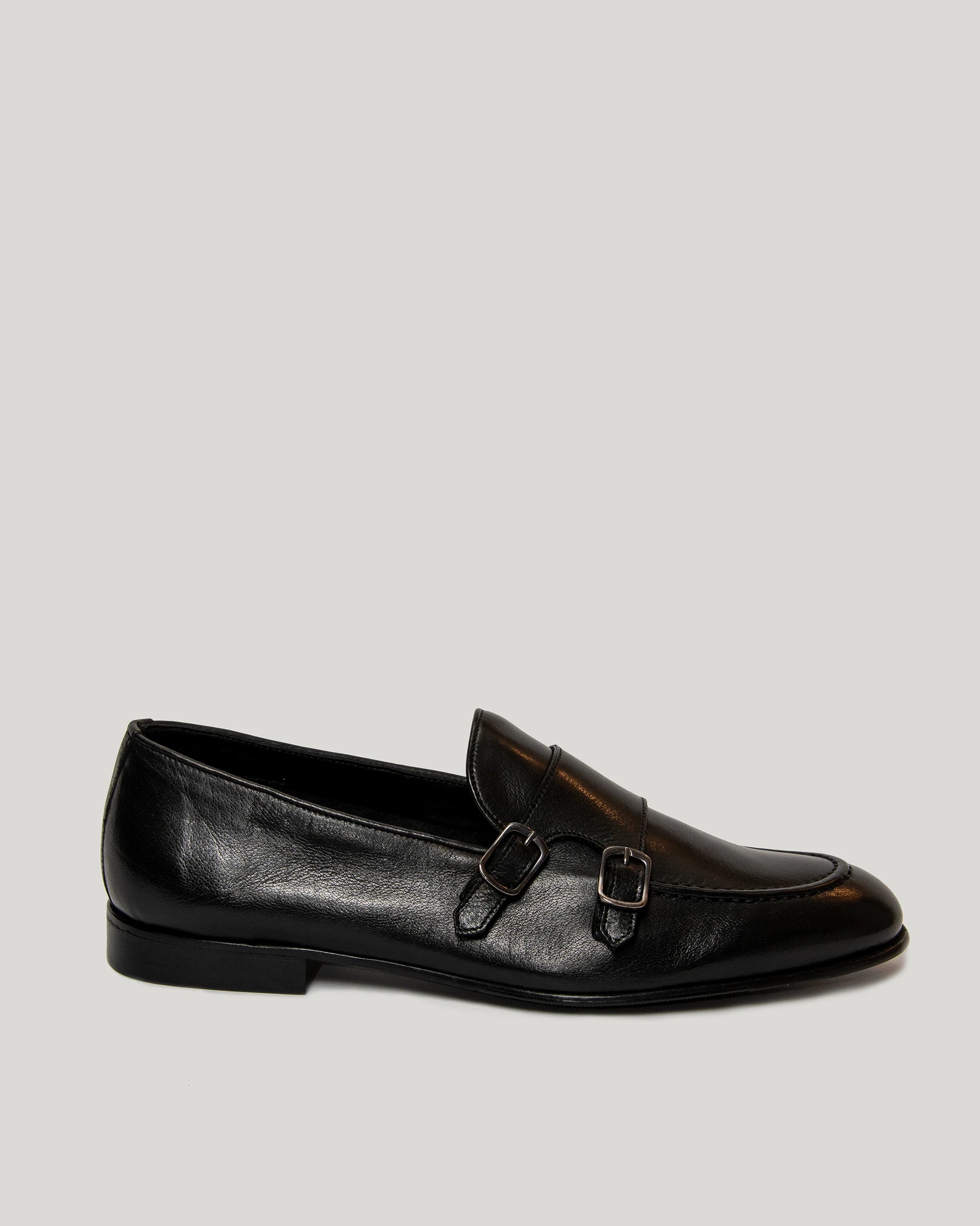 Black Monkstrap in antiqued calfskin