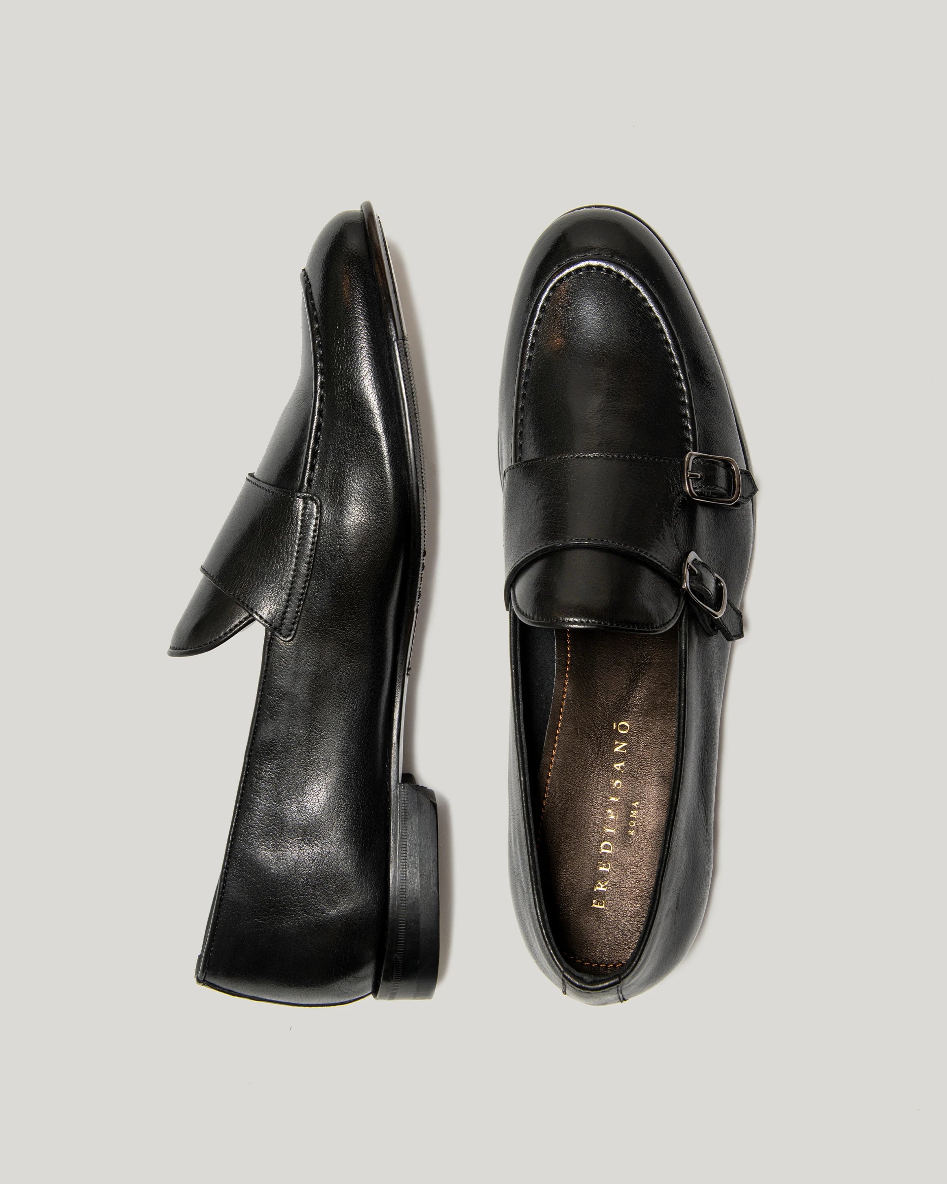 Black Monkstrap in antiqued calfskin