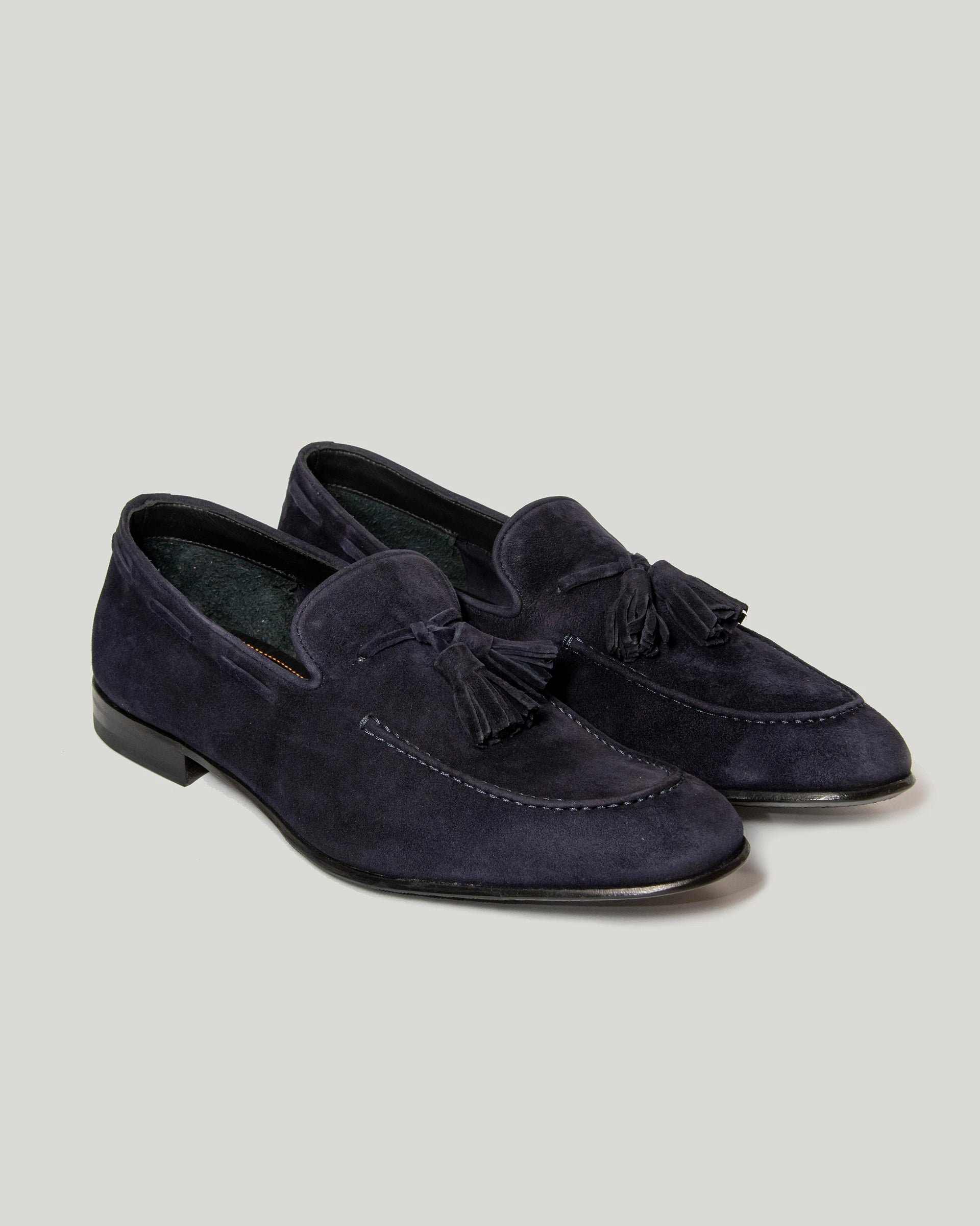 Blue moccasin with suede tassels