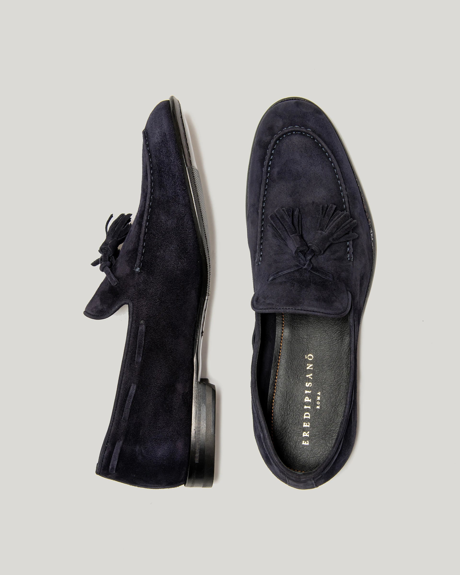 Blue moccasin with suede tassels