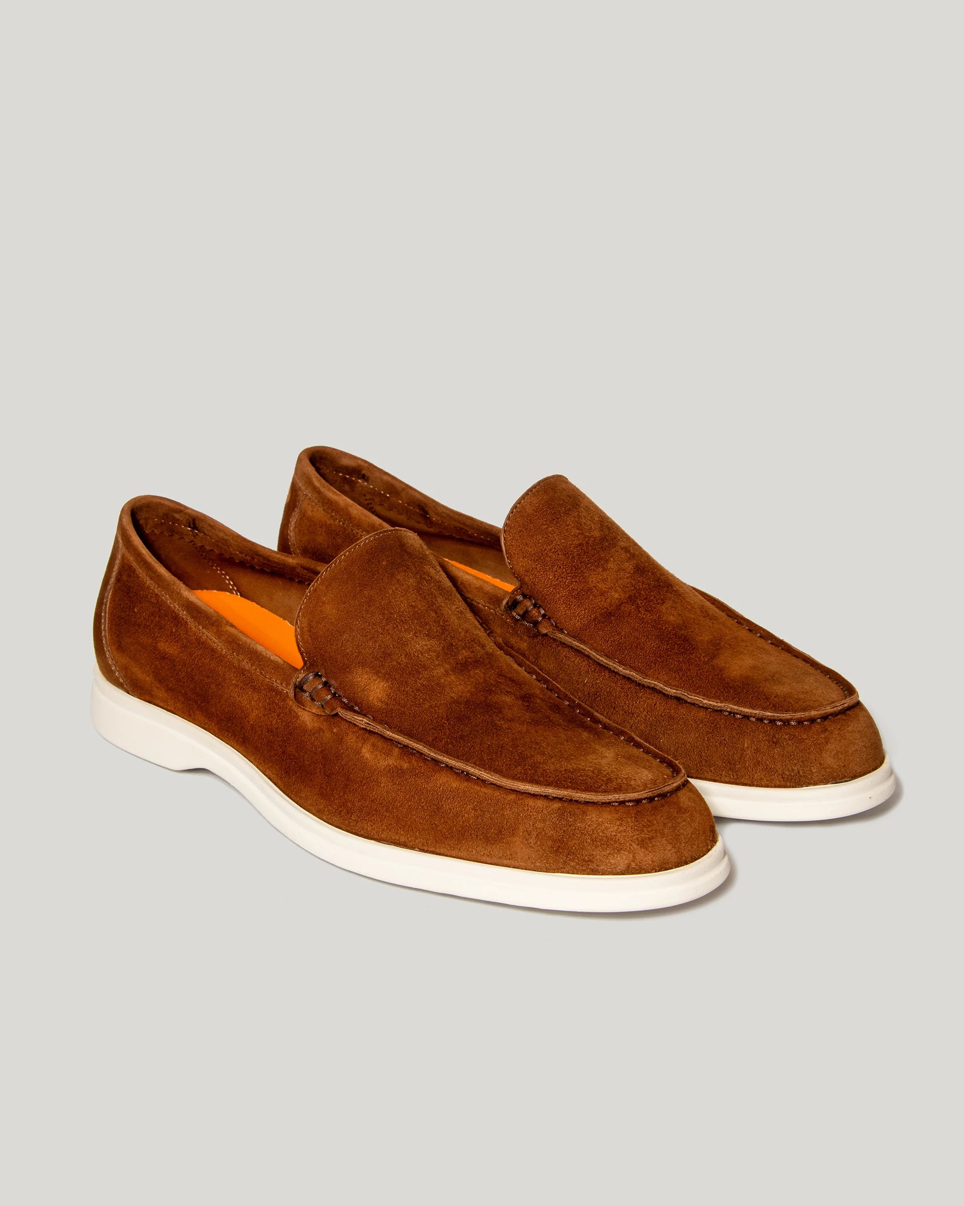 Brandy boat moccasin in light suede