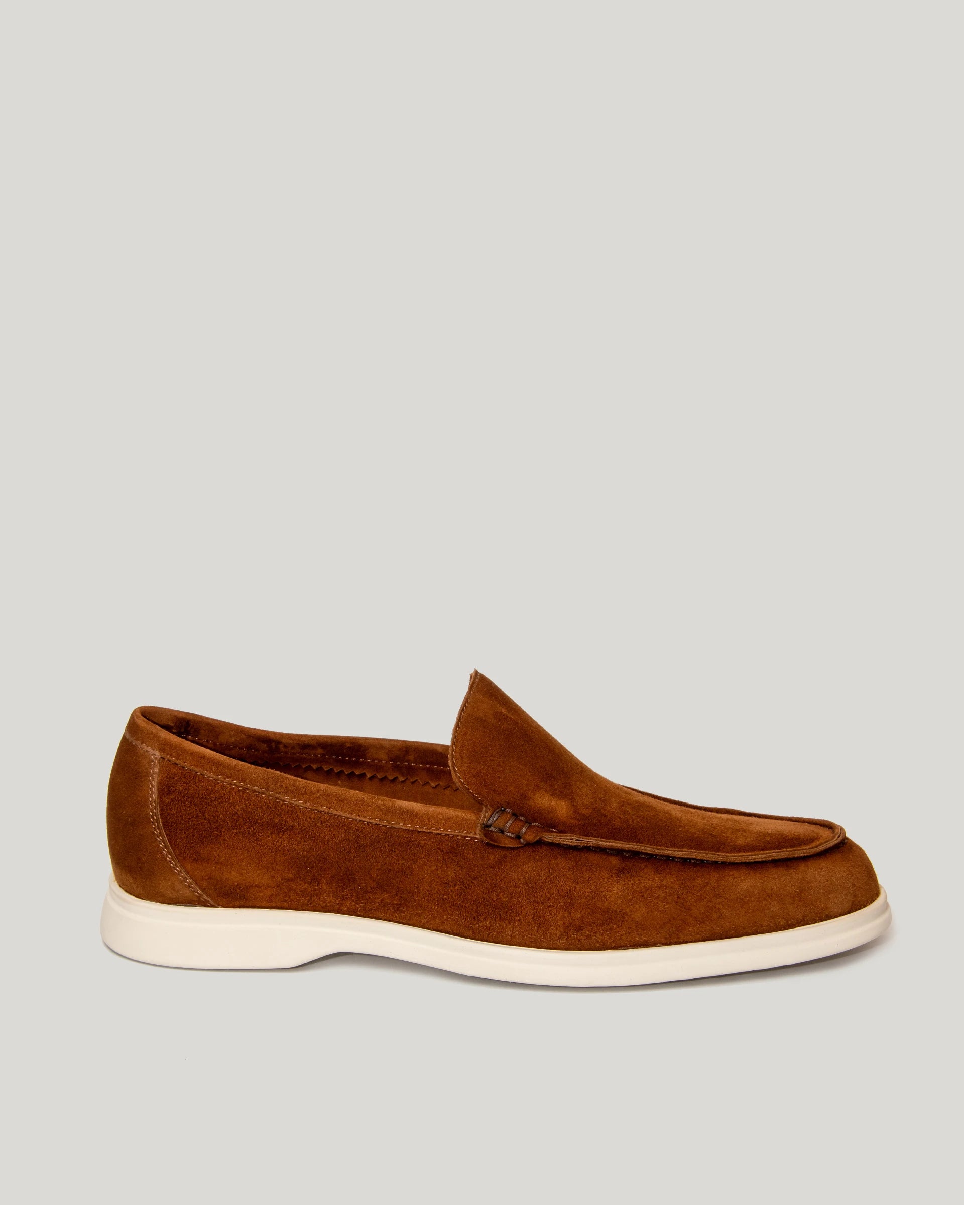 Brandy boat moccasin in light suede