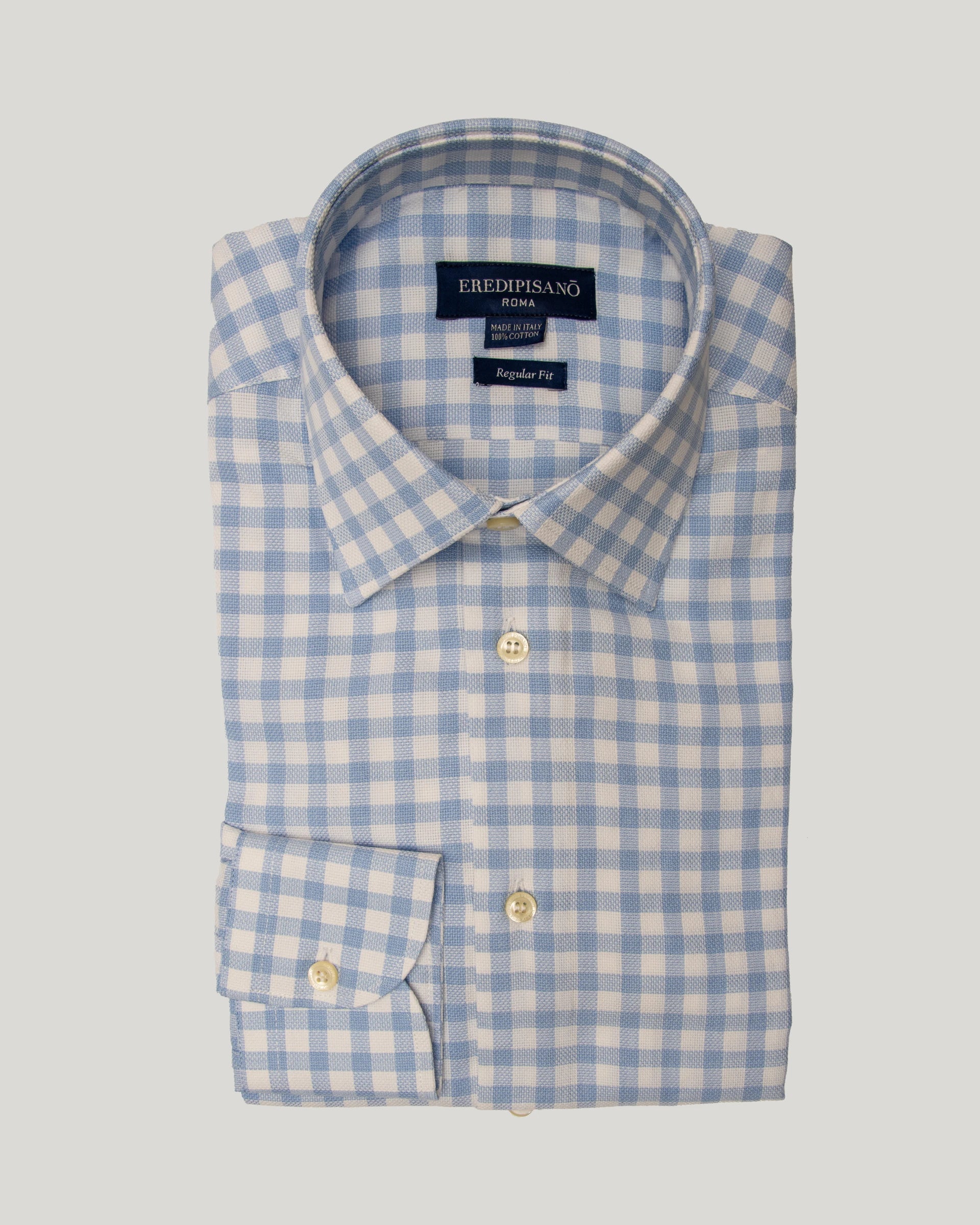 Light Blue Checked Soft touch Cotton Regular Fit Canclini Fabric