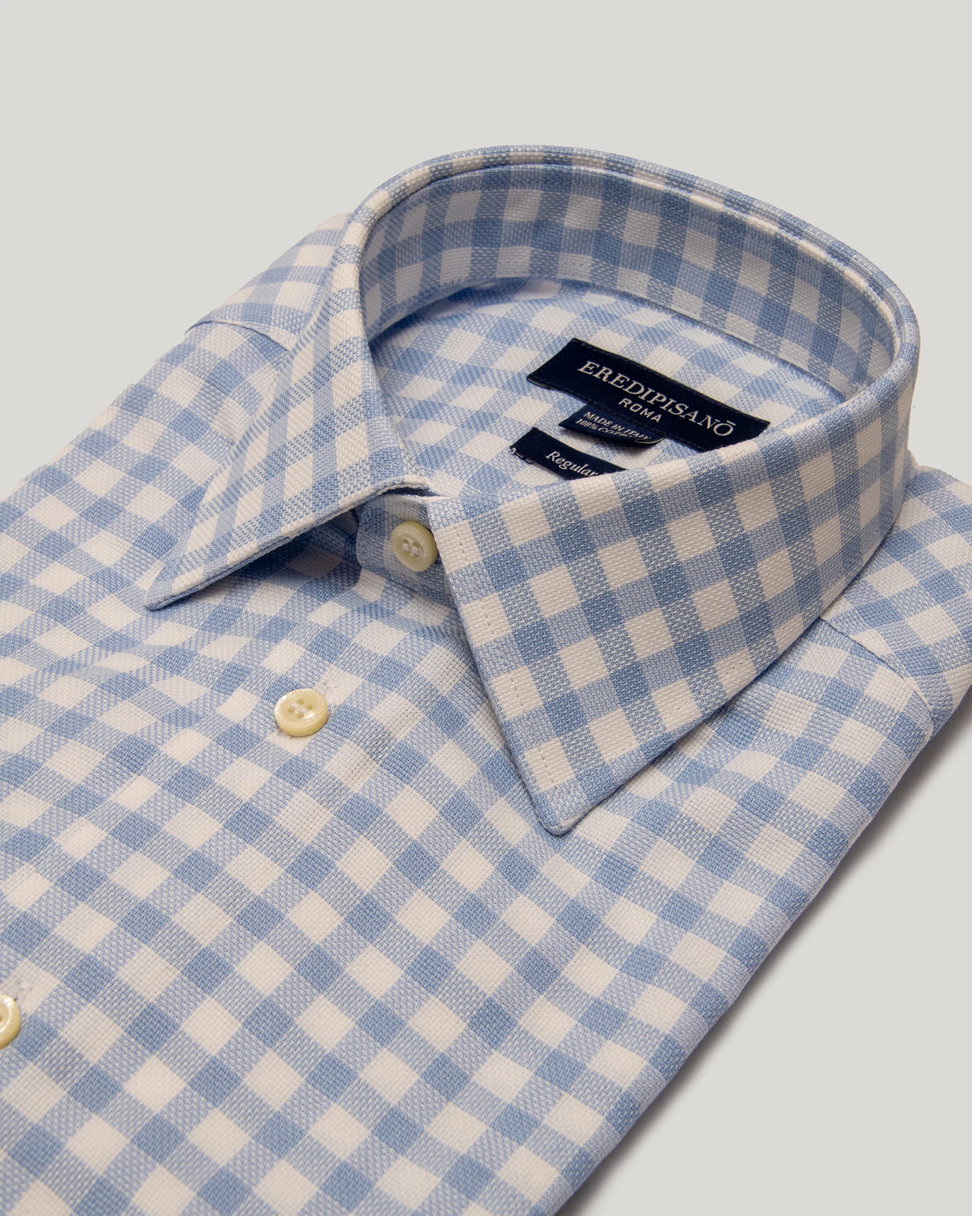 Light Blue Checked Soft touch Cotton Regular Fit Canclini Fabric