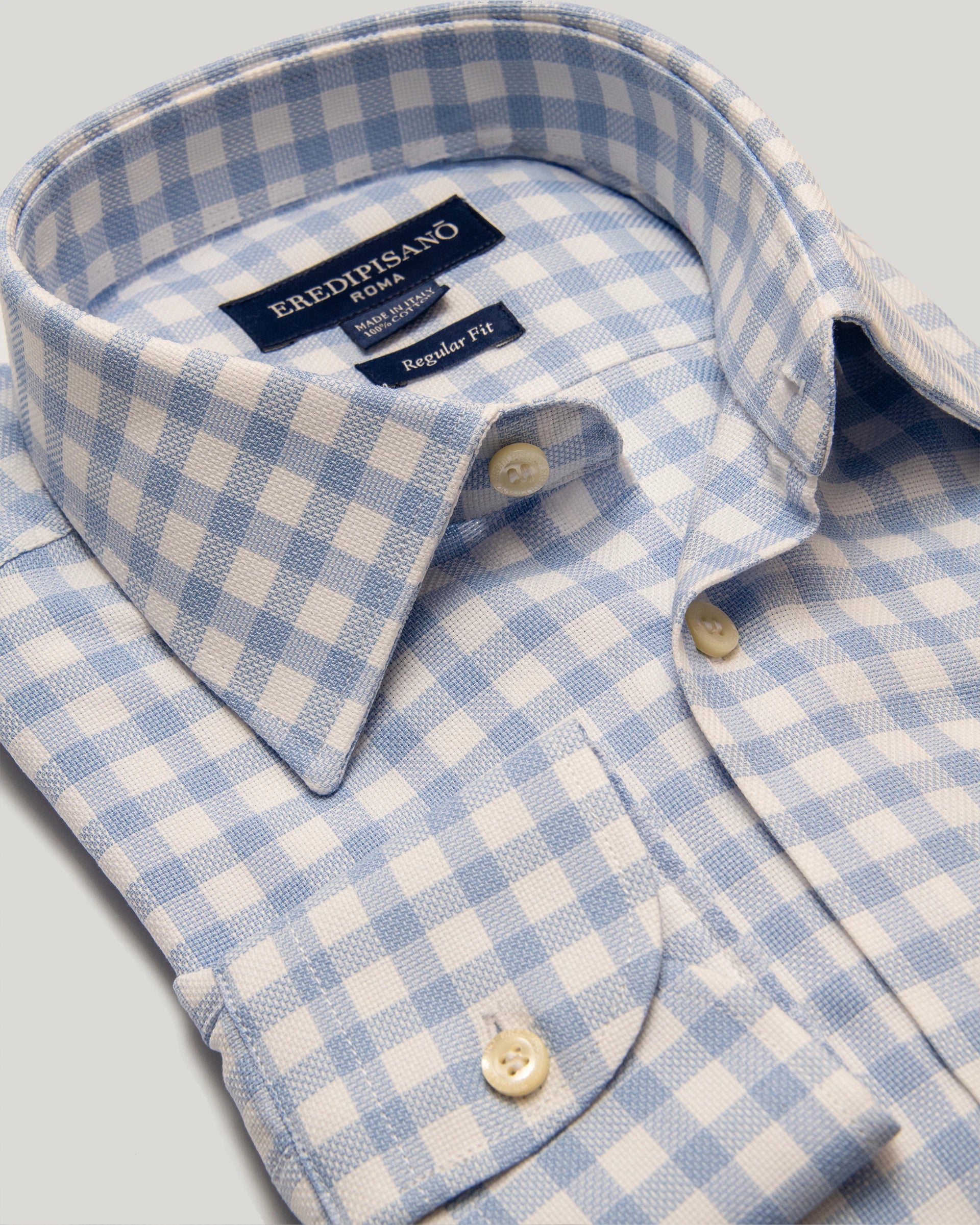 Light Blue Checked Soft touch Cotton Regular Fit Canclini Fabric