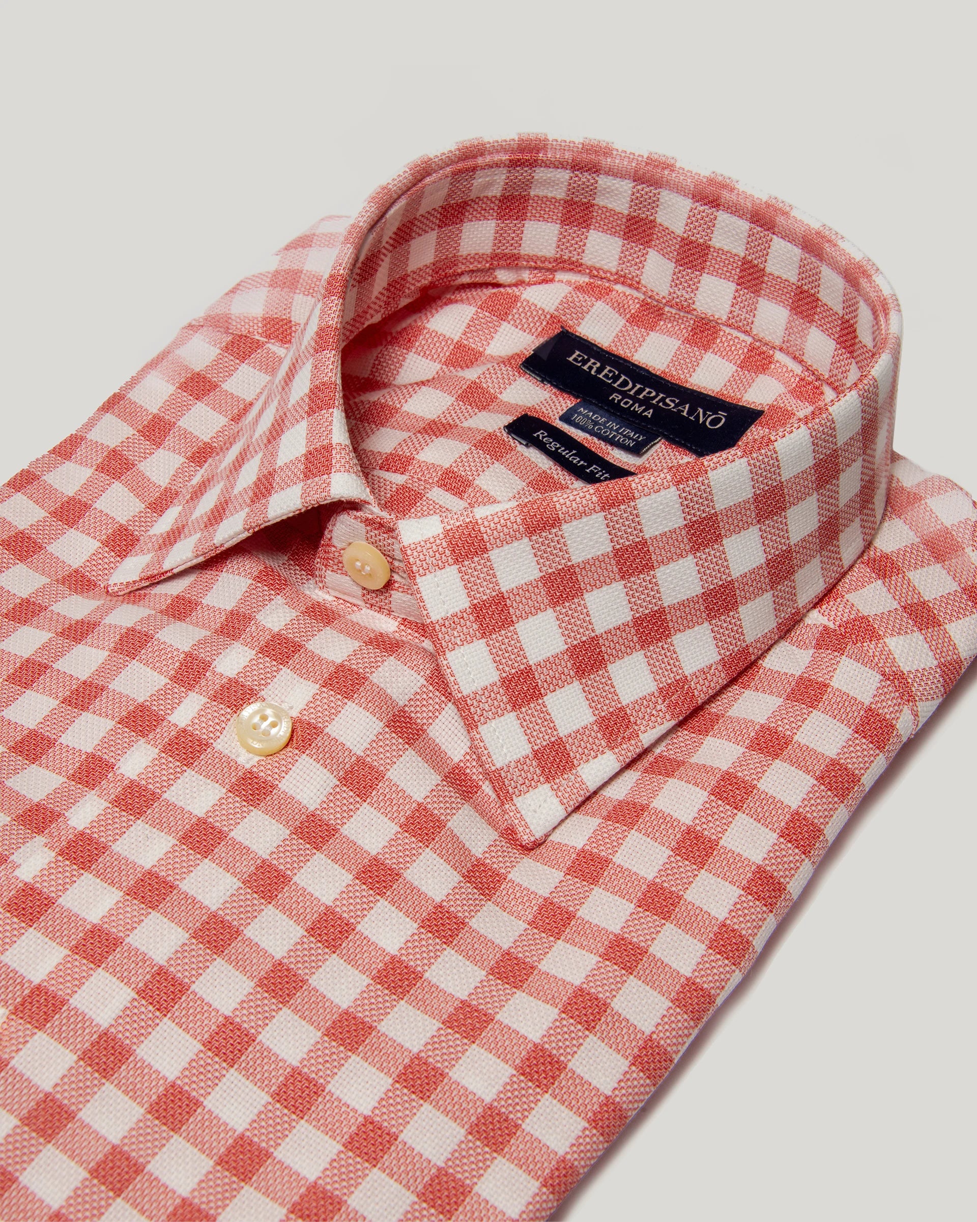 Red Checked Soft touch Cotton Regular Fit Canclini Fabric