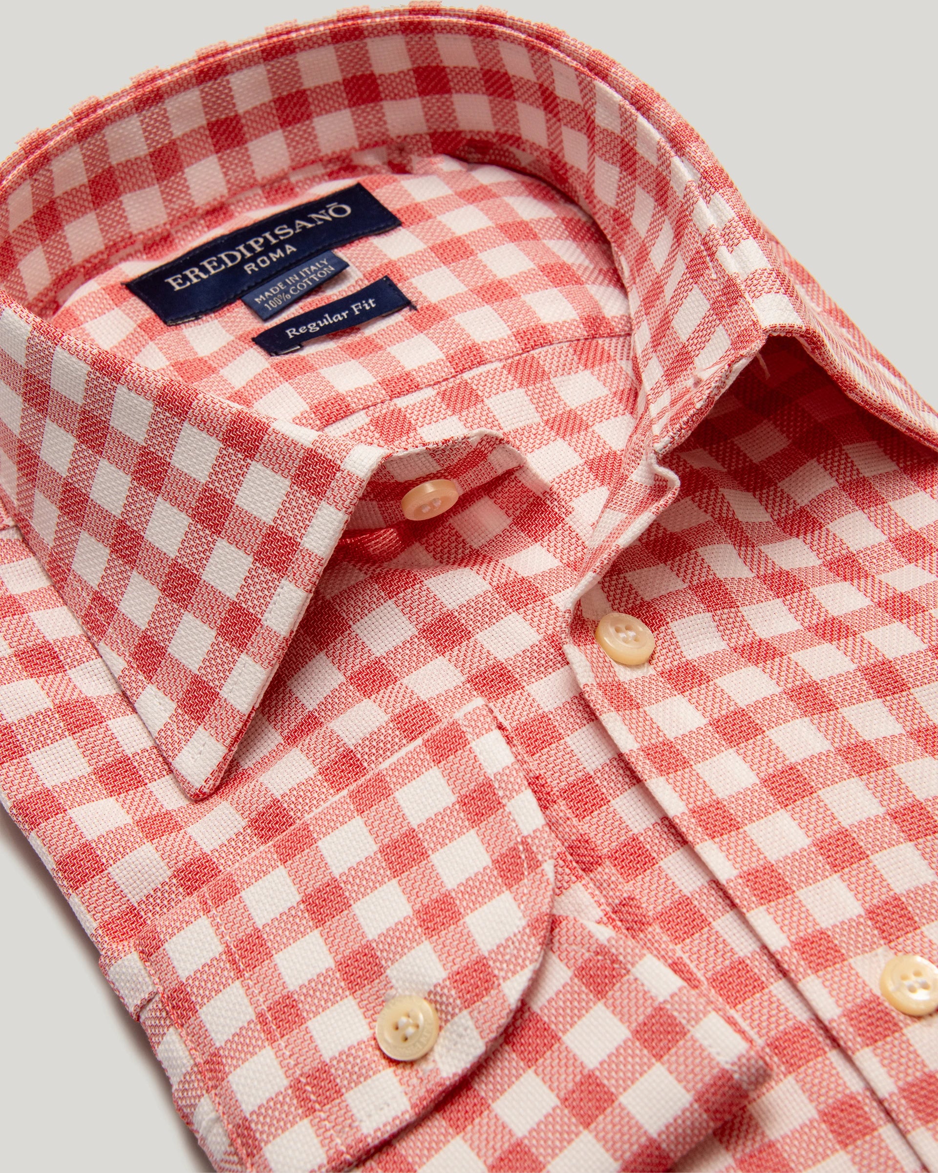 Red Checked Soft touch Cotton Regular Fit Canclini Fabric