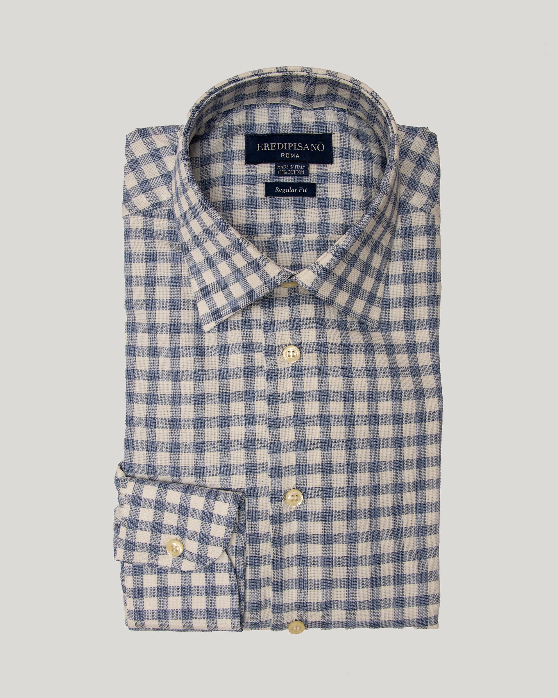 Blue Checked Soft touch Cotton Regular Fit Canclini Fabric