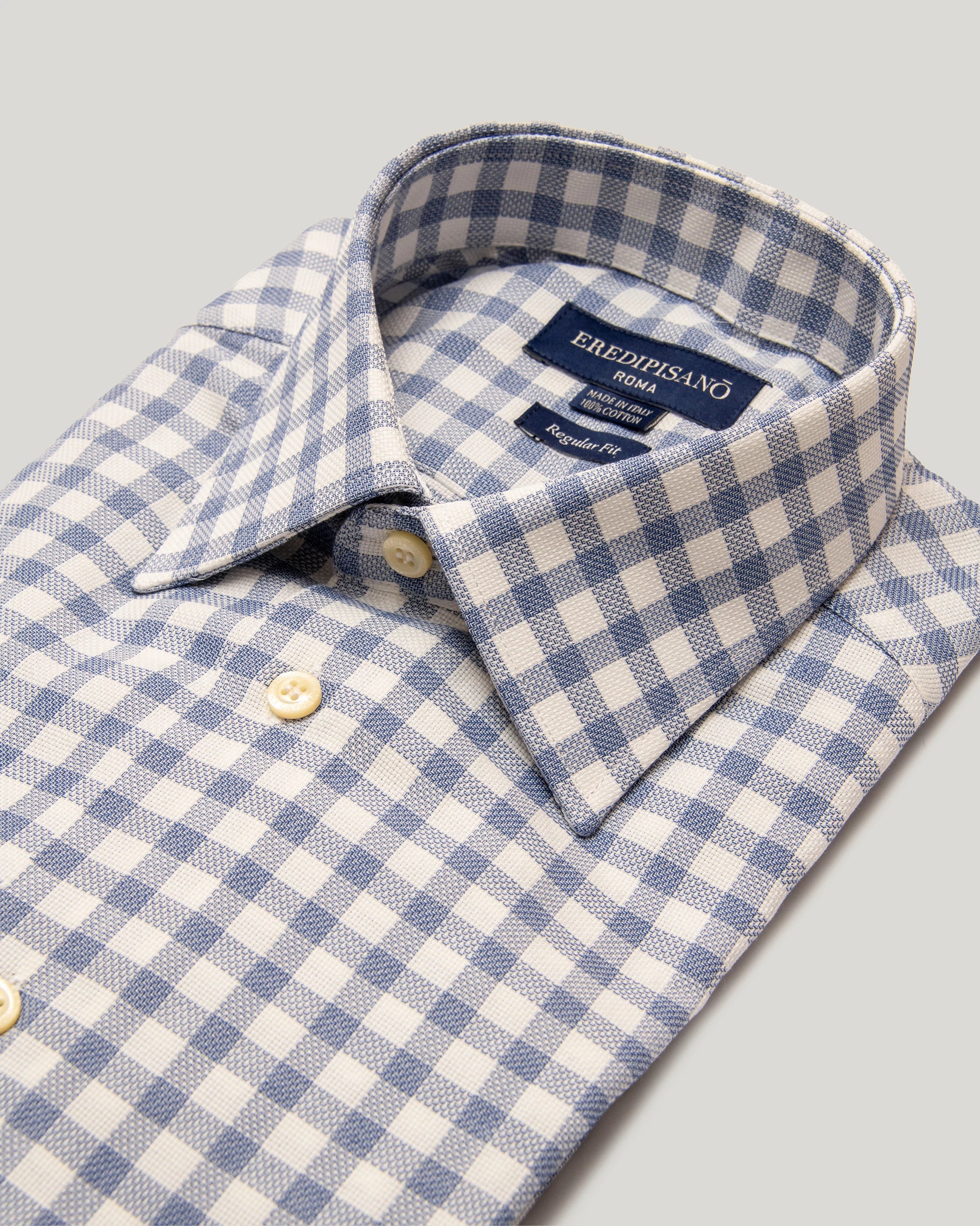 Blue Checked Soft touch Cotton Regular Fit Canclini Fabric