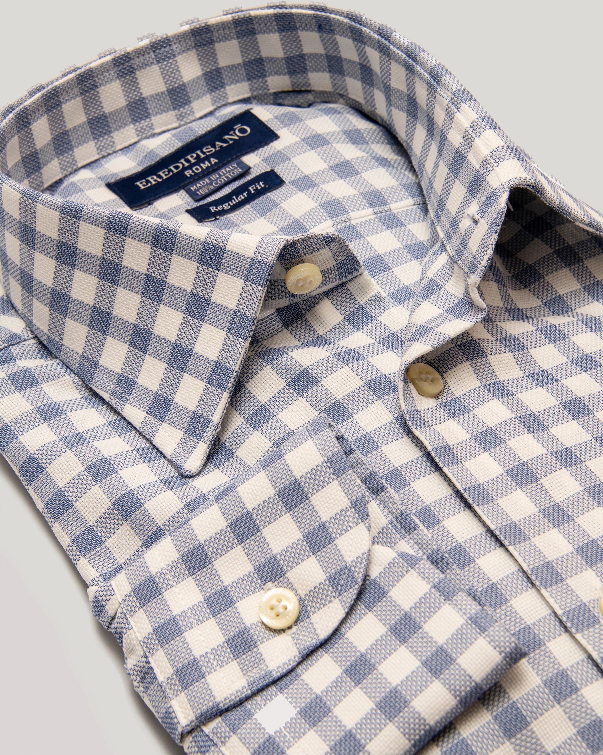 Blue Checked Soft touch Cotton Regular Fit Canclini Fabric