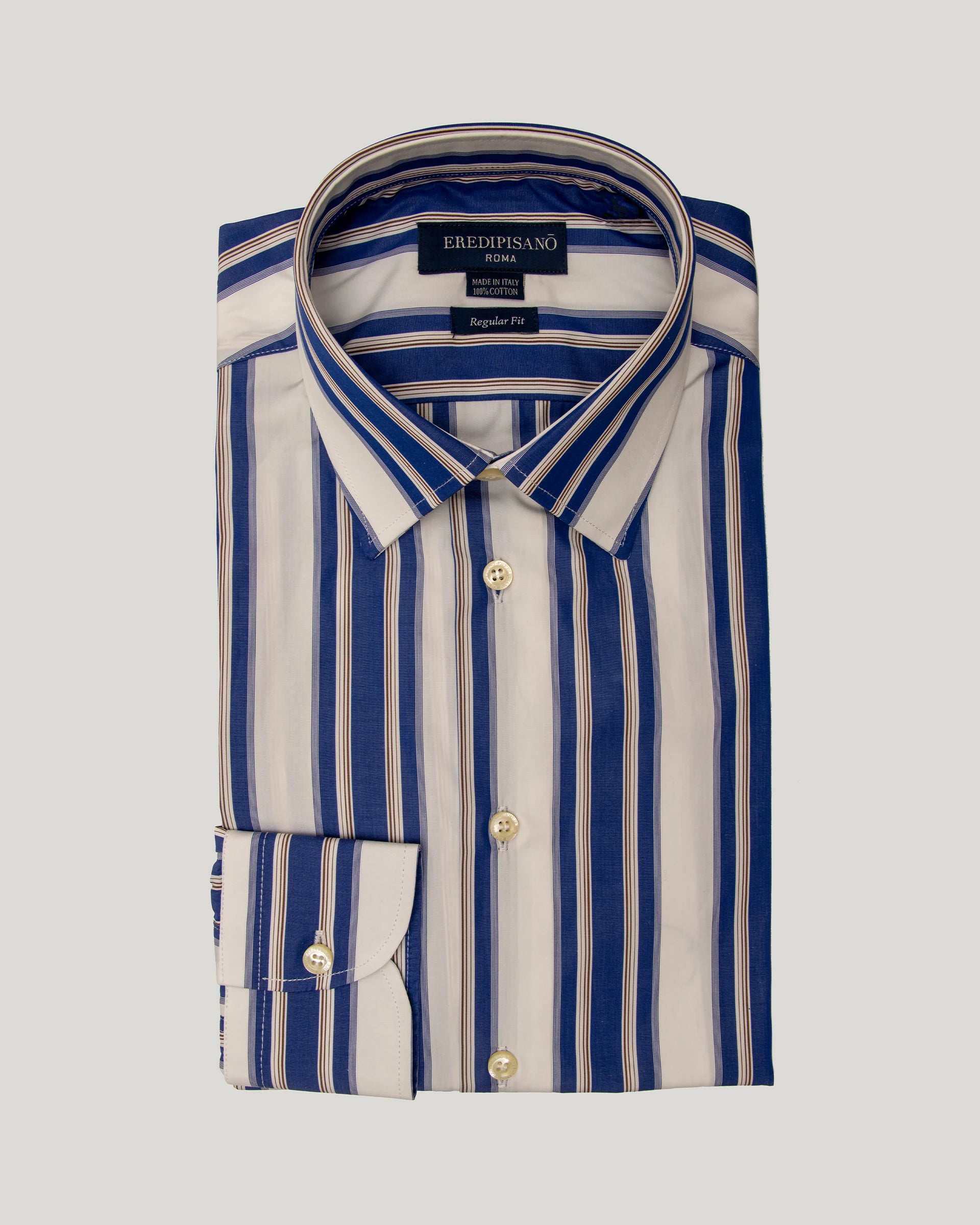 Light Blue Striped cotton popeline regular fit shirt Canclini fabric