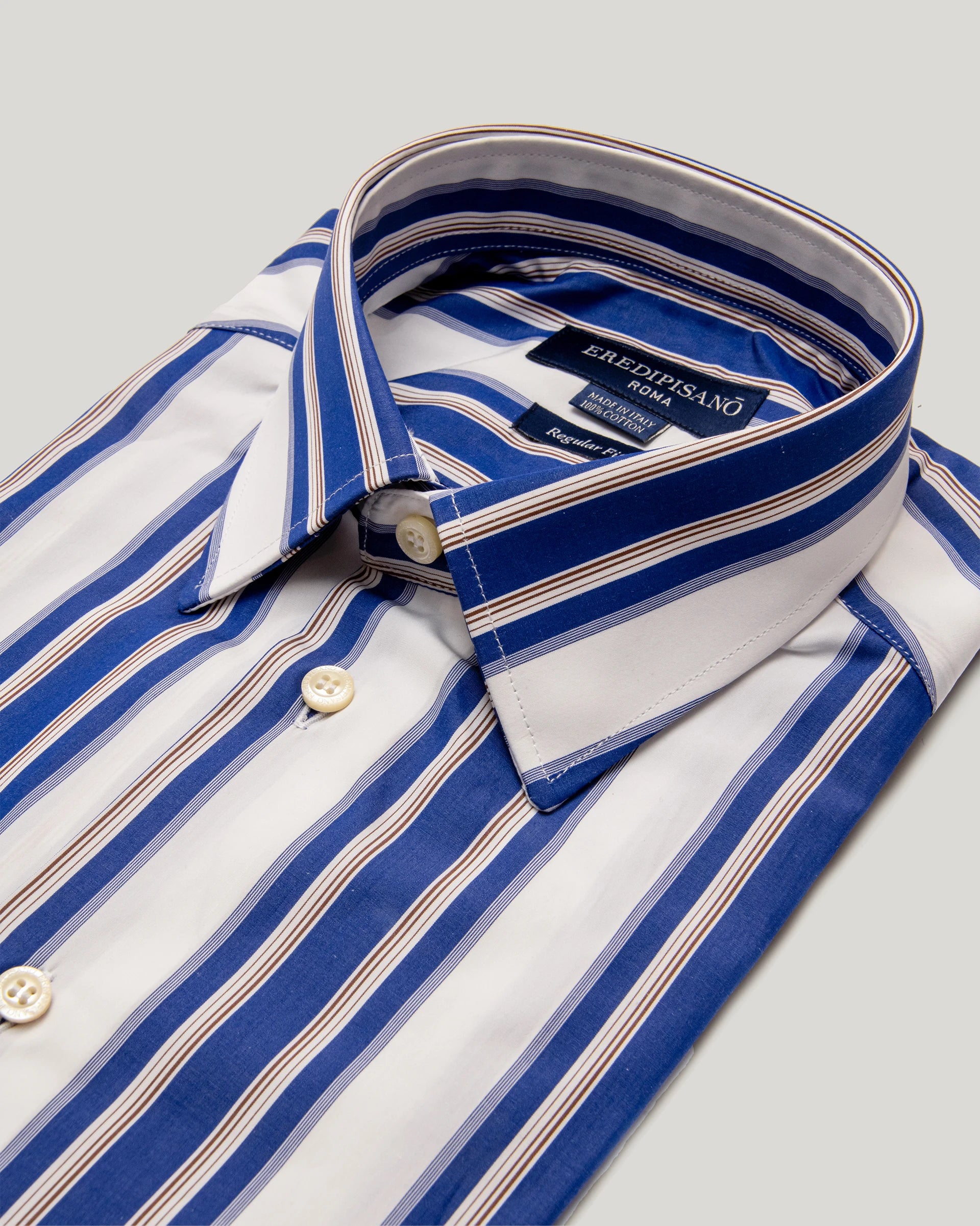 Light Blue Striped cotton popeline regular fit shirt Canclini fabric