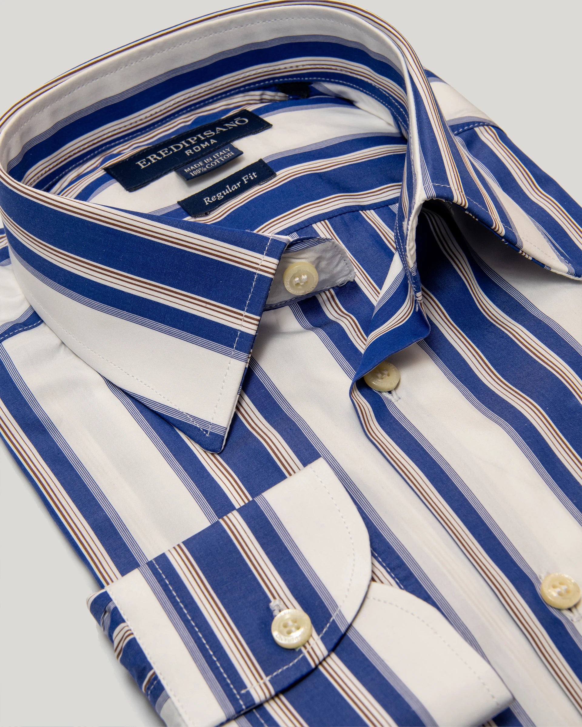 Light Blue Striped cotton popeline regular fit shirt Canclini fabric