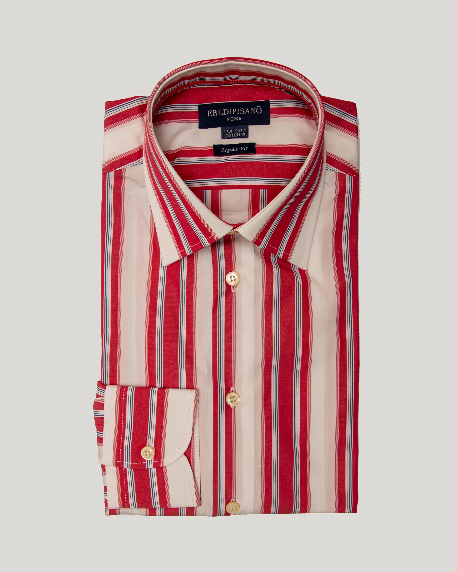 Red Striped cotton popeline regular fit shirt Canclini fabric