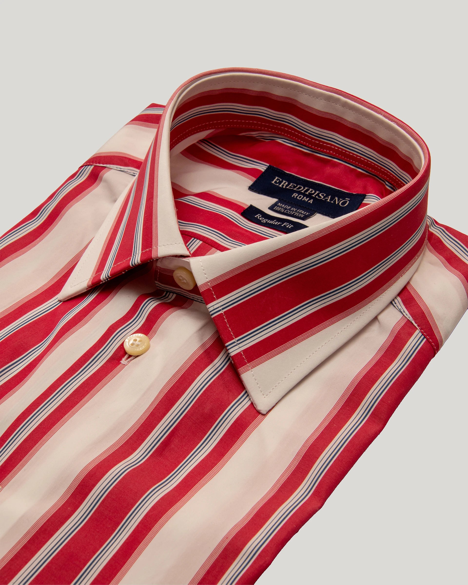 Red Striped cotton popeline regular fit shirt Canclini fabric