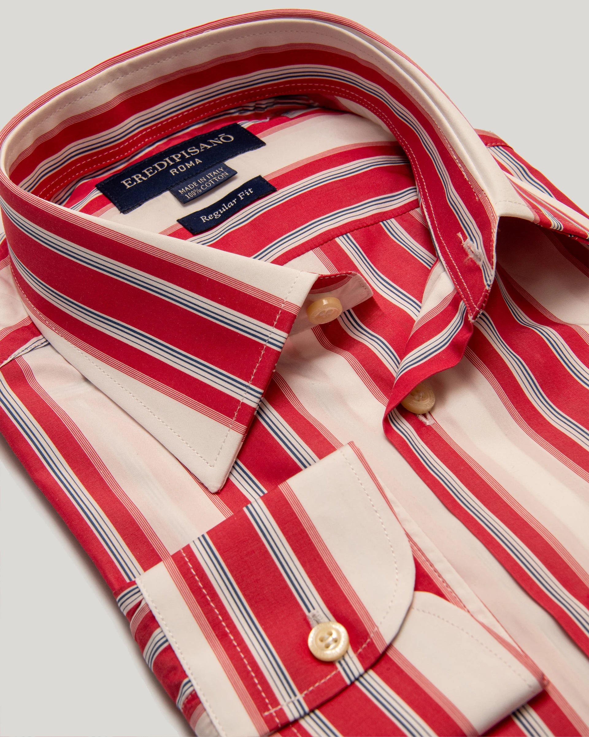 Red Striped cotton popeline regular fit shirt Canclini fabric